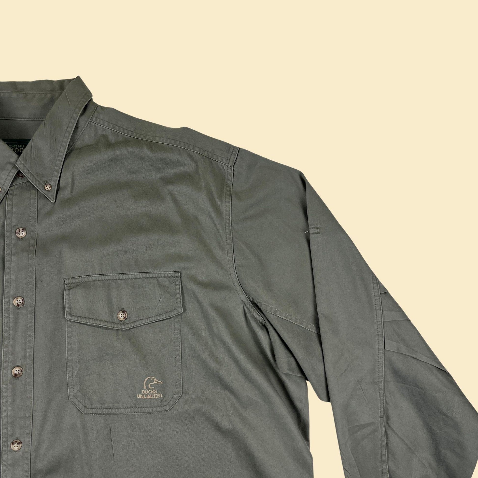 90s Woolrich & Ducks Unlimited 2XL grey (green-toned) button down vintage shirt