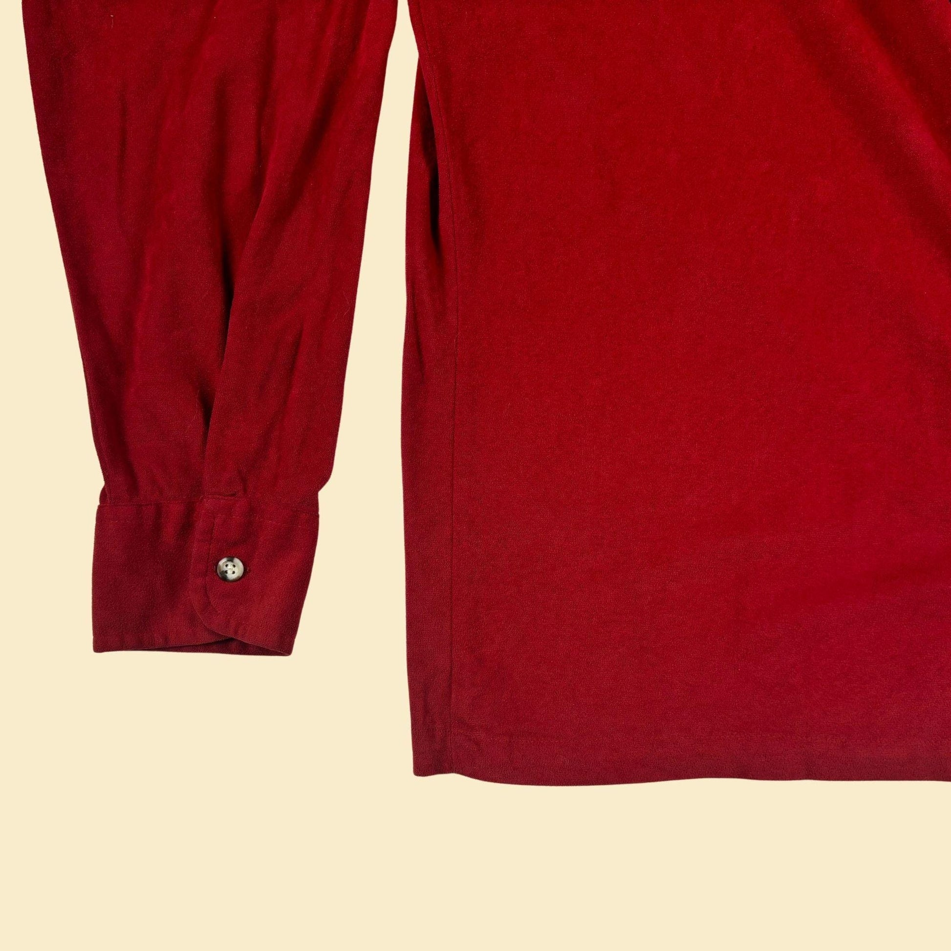 1970s red velour shirt by Persuade, vintage men's long sleeve lightweight