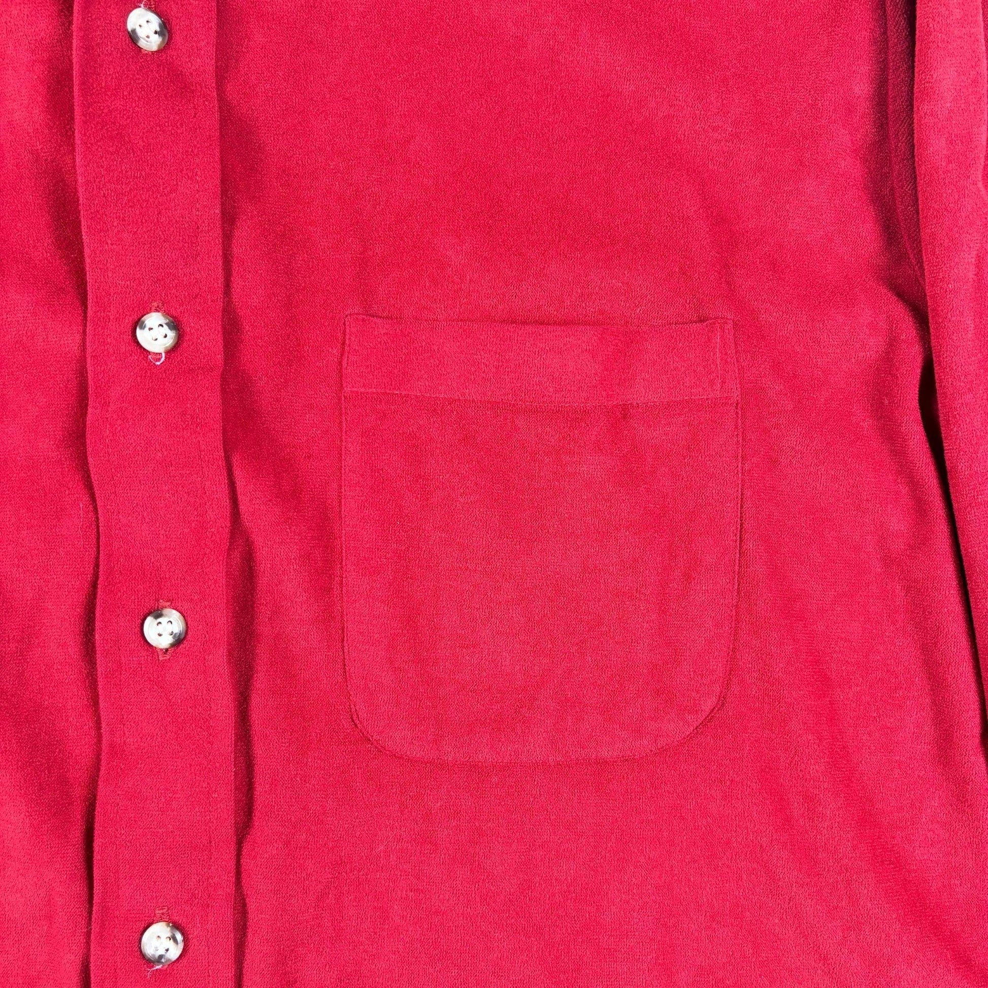 1970s red velour shirt by Persuade, vintage men's long sleeve lightweight