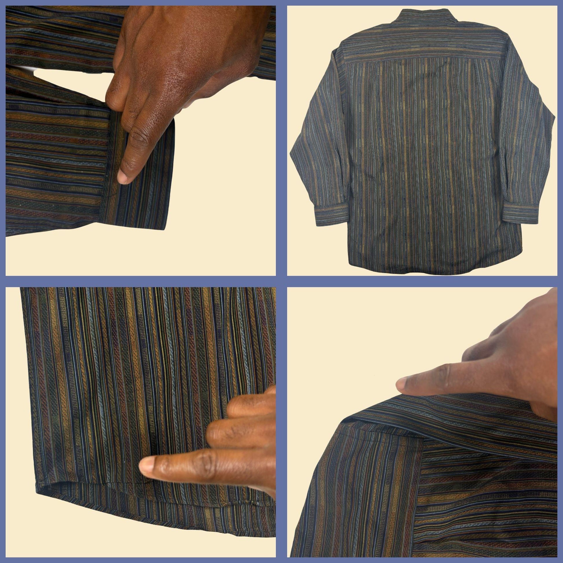 1990s L Jhane Barnes brown shirt, vintage striped men's long sleeve button down