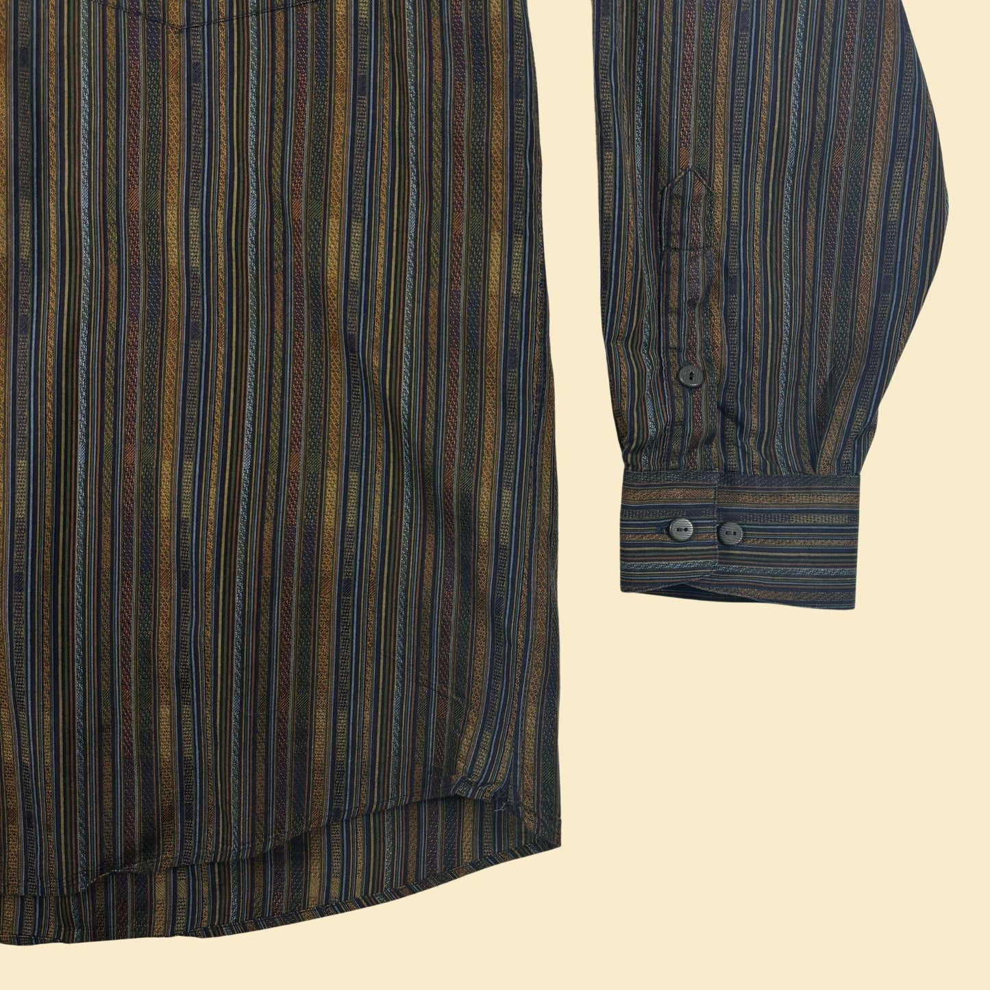 1990s L Jhane Barnes brown shirt, vintage striped men's long sleeve button down