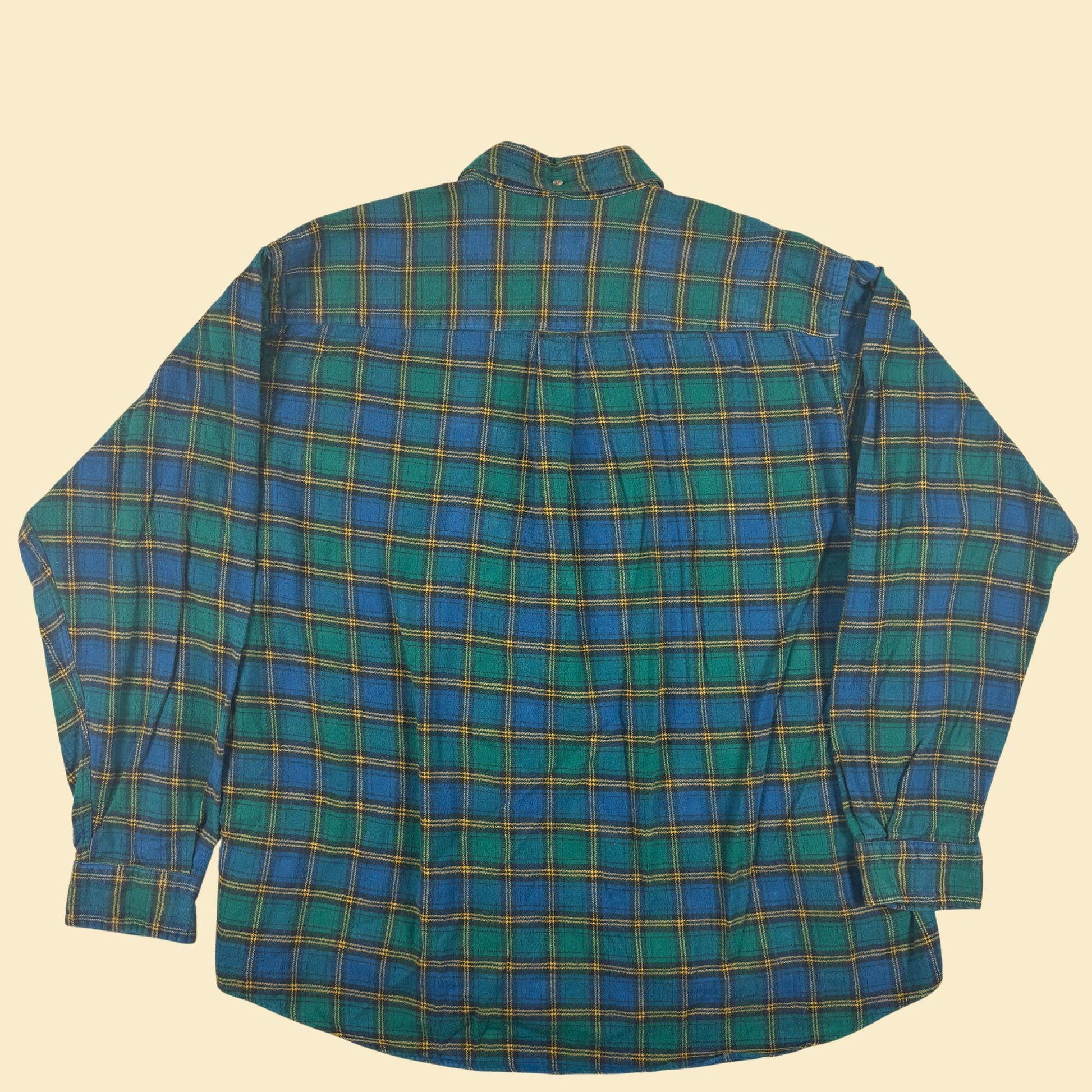 1990s green flannel shirt by Cambridge Classics, size XXL vintage green & blue button down shirt