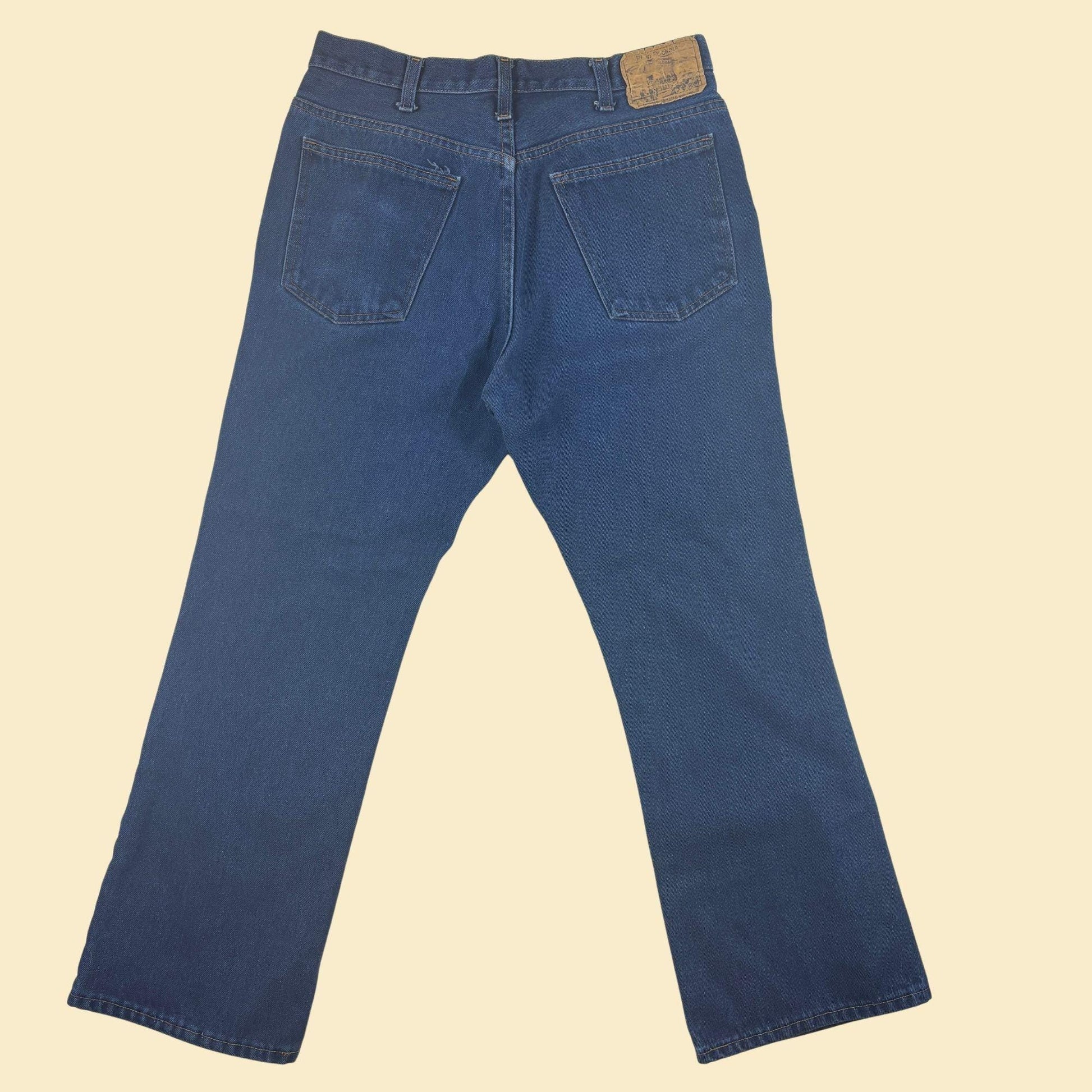 70s/80s bootcut men's 34x39 jeans by Plain Pockets (JCPenney), vintage men's blue denim pants