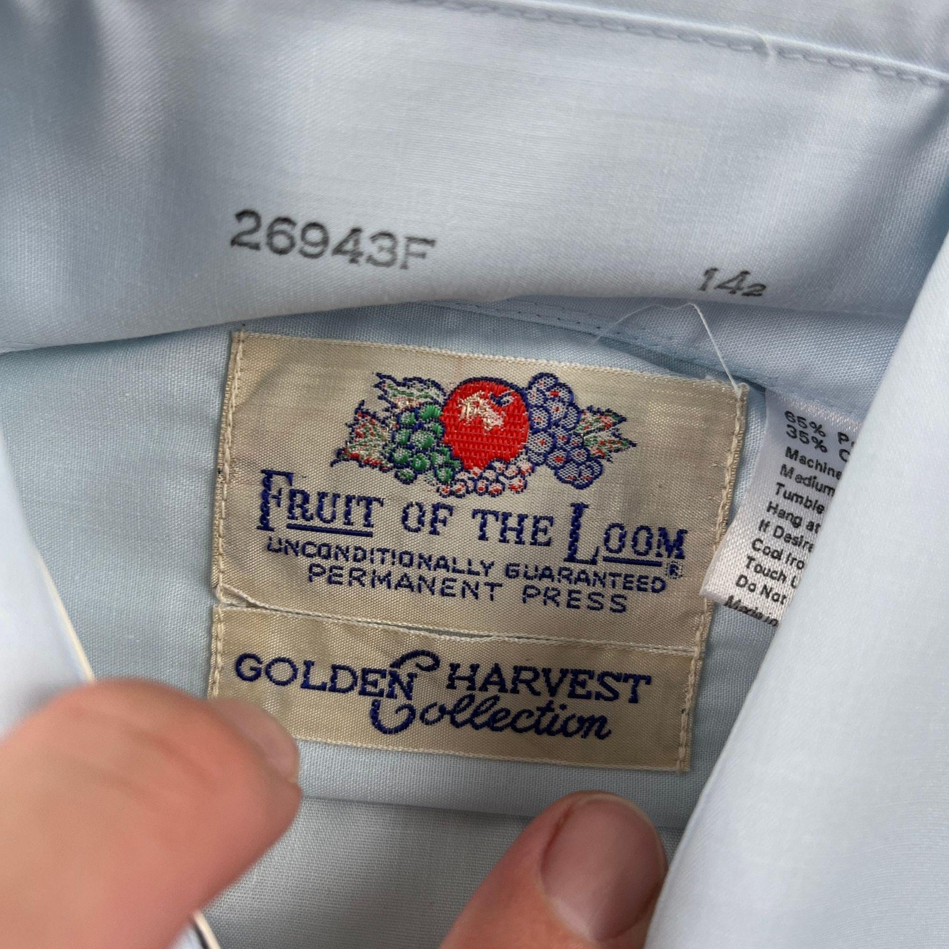 1970s Fruit of the Loom shirt, vintage light blue short sleeve button down, NOS (New Old Stock)