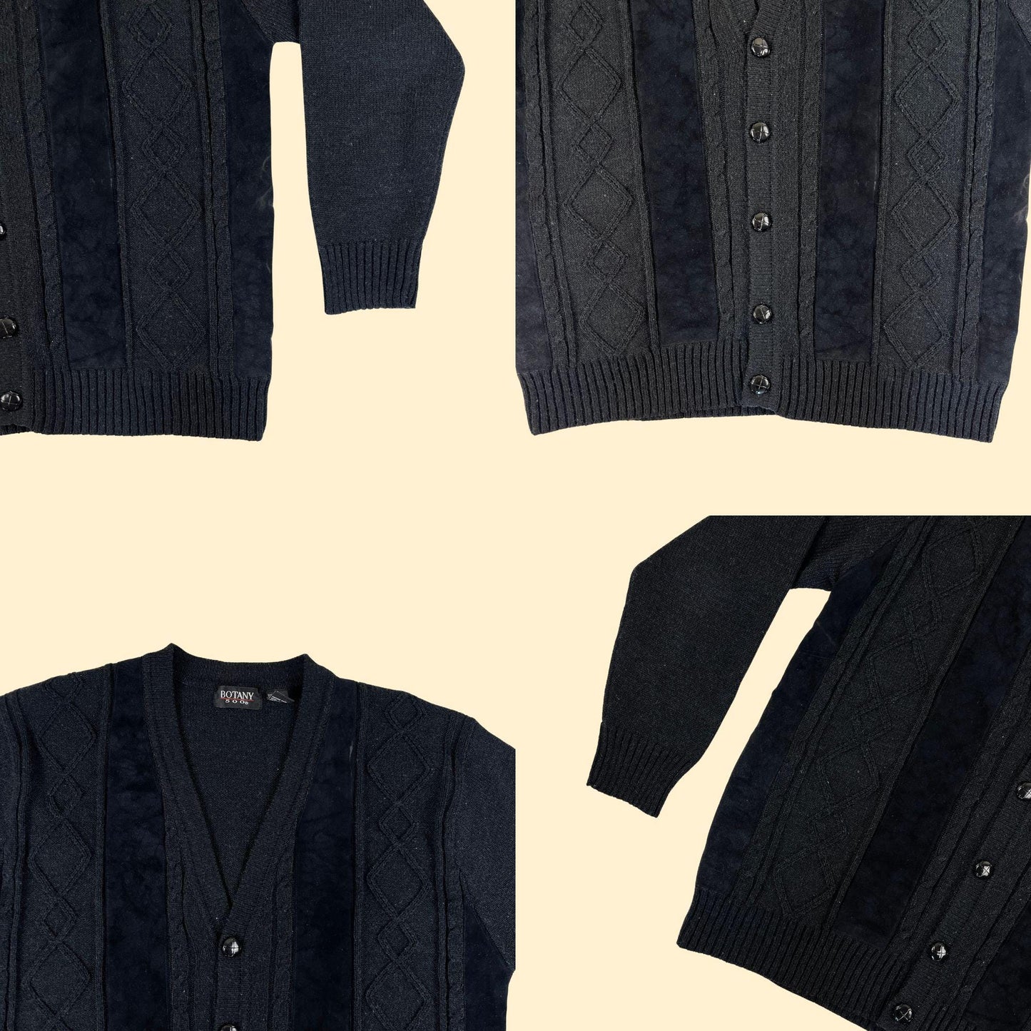 90s XL knit/faux suede cardigan, vintage button down black & grey button down sweater