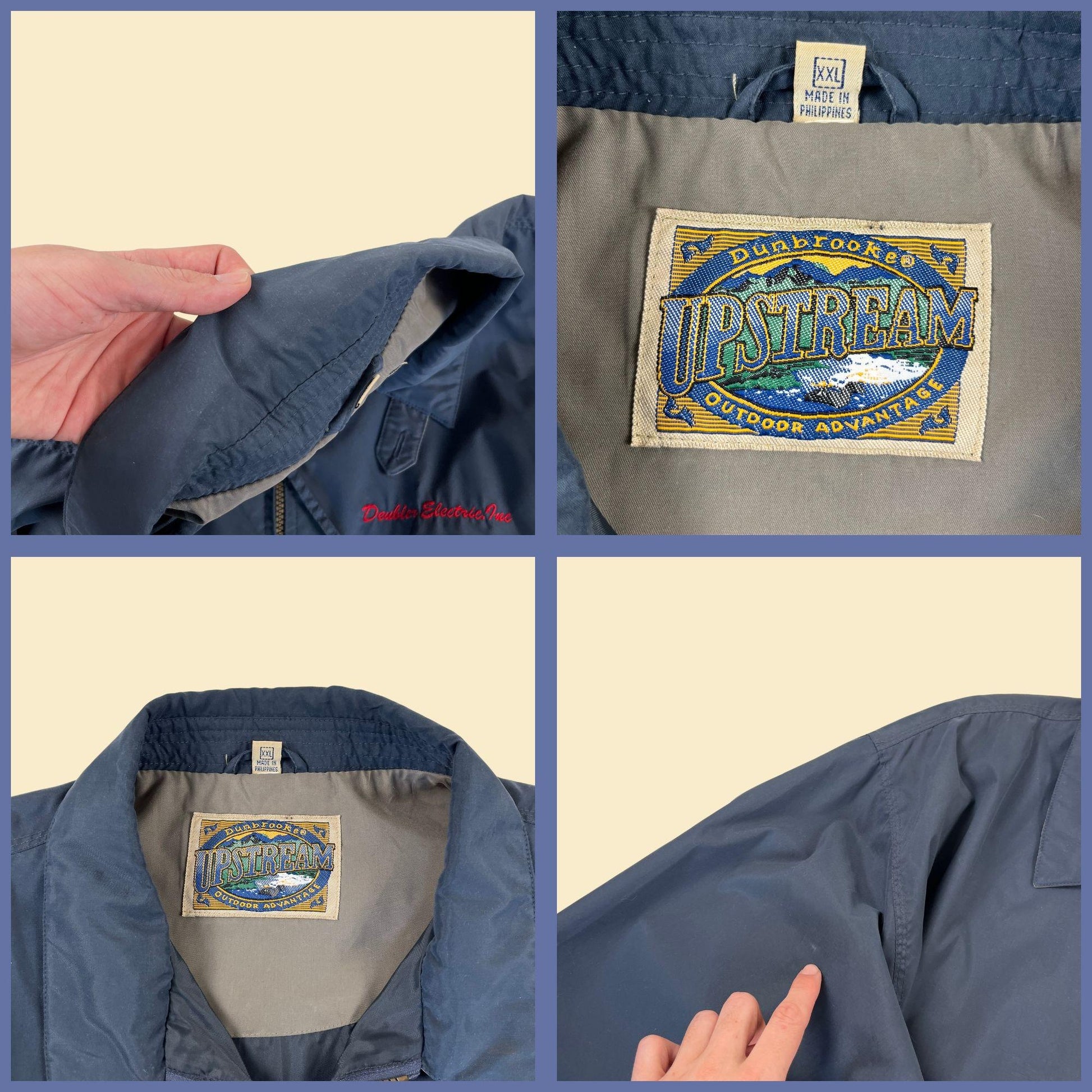 90s/Y2K blue XXL windbreaker jacket by Dunbrooke, vintage Deubler Electric workwear jacket