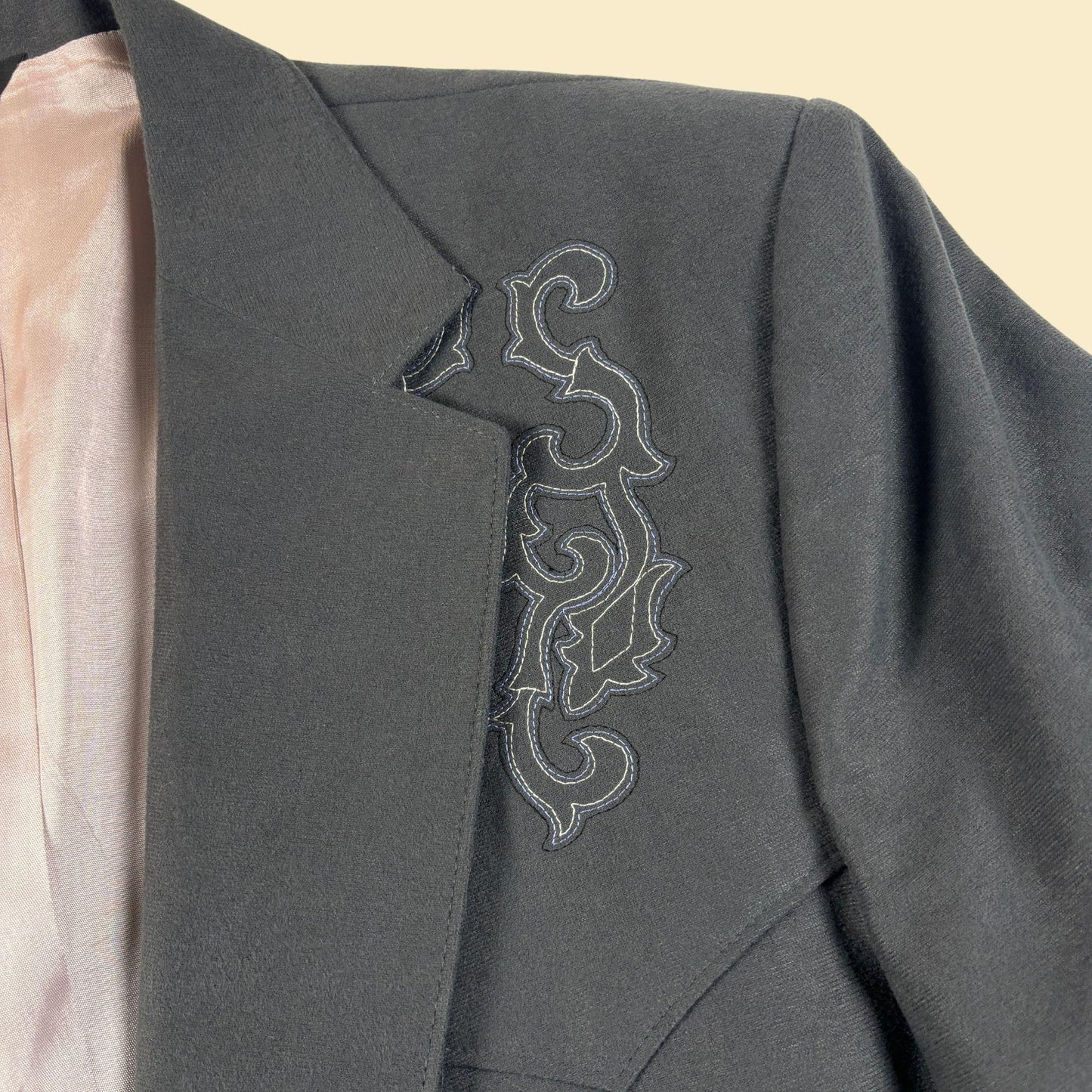 70s/80s western style 44R sports coat/blazer by Pagano West, vintage grey men's ornate embroidered jacket