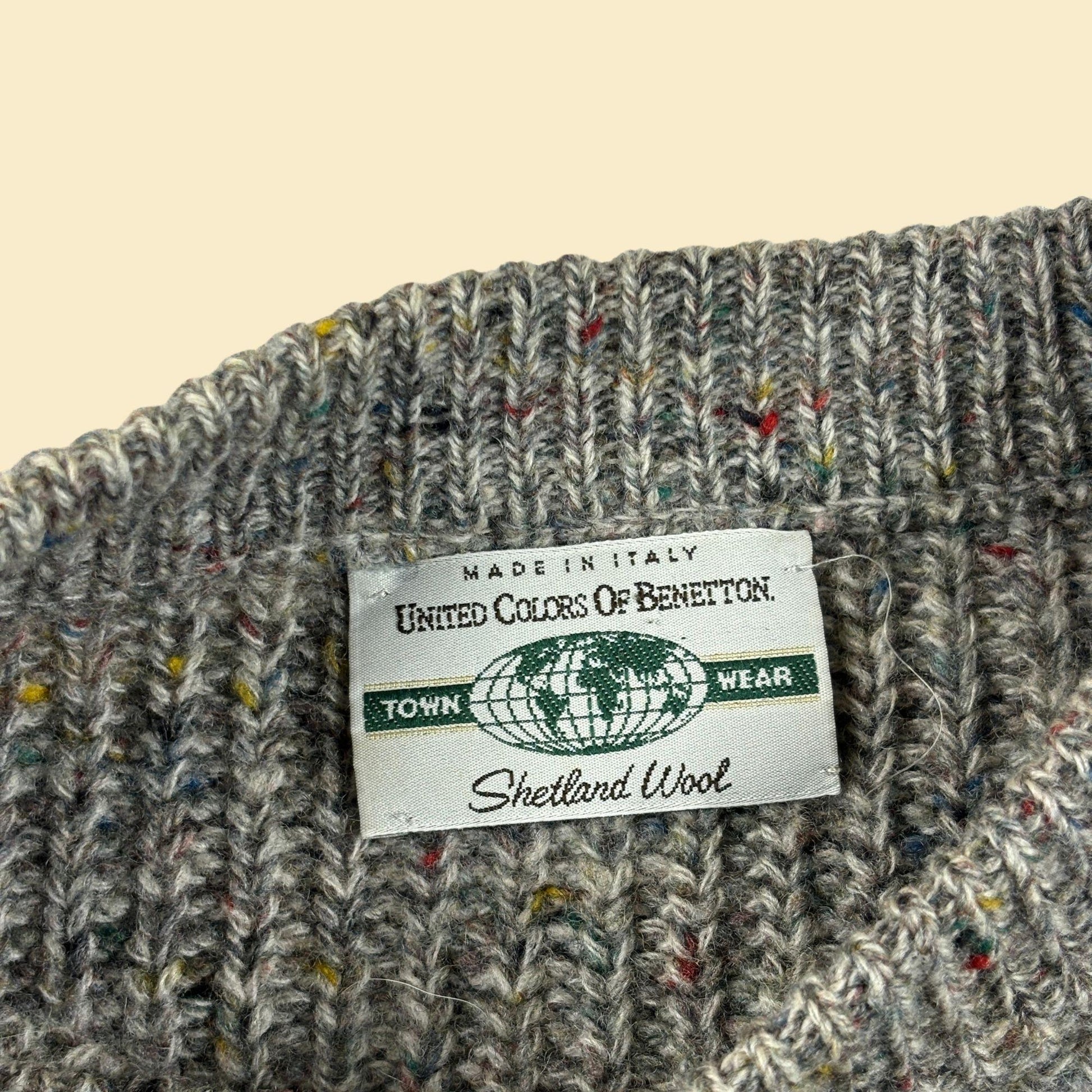 1980s grey sweater by United Colors of Benetton, vintage size 50 knit wool crewneck pullover