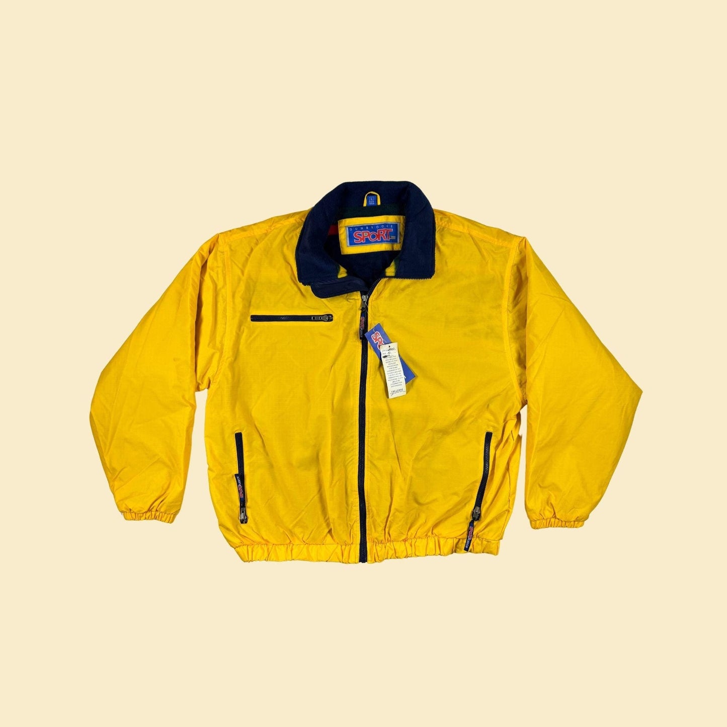 90s XL Dunbrooke Sport jacket, vintage fleece lined yellow & blue zip up jacket