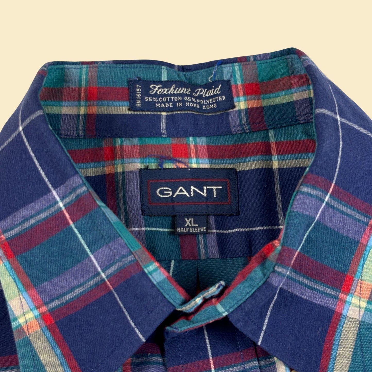 90s XL Gant shirt, vintage blue & teal short sleeve plaid men's button down top