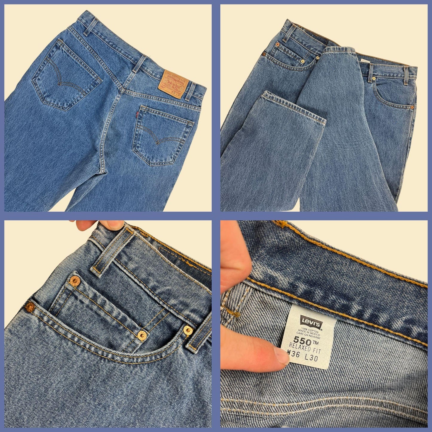 1999 Levi's 550 denim pants, 36x30 men's medium wash relaxed fit jeans