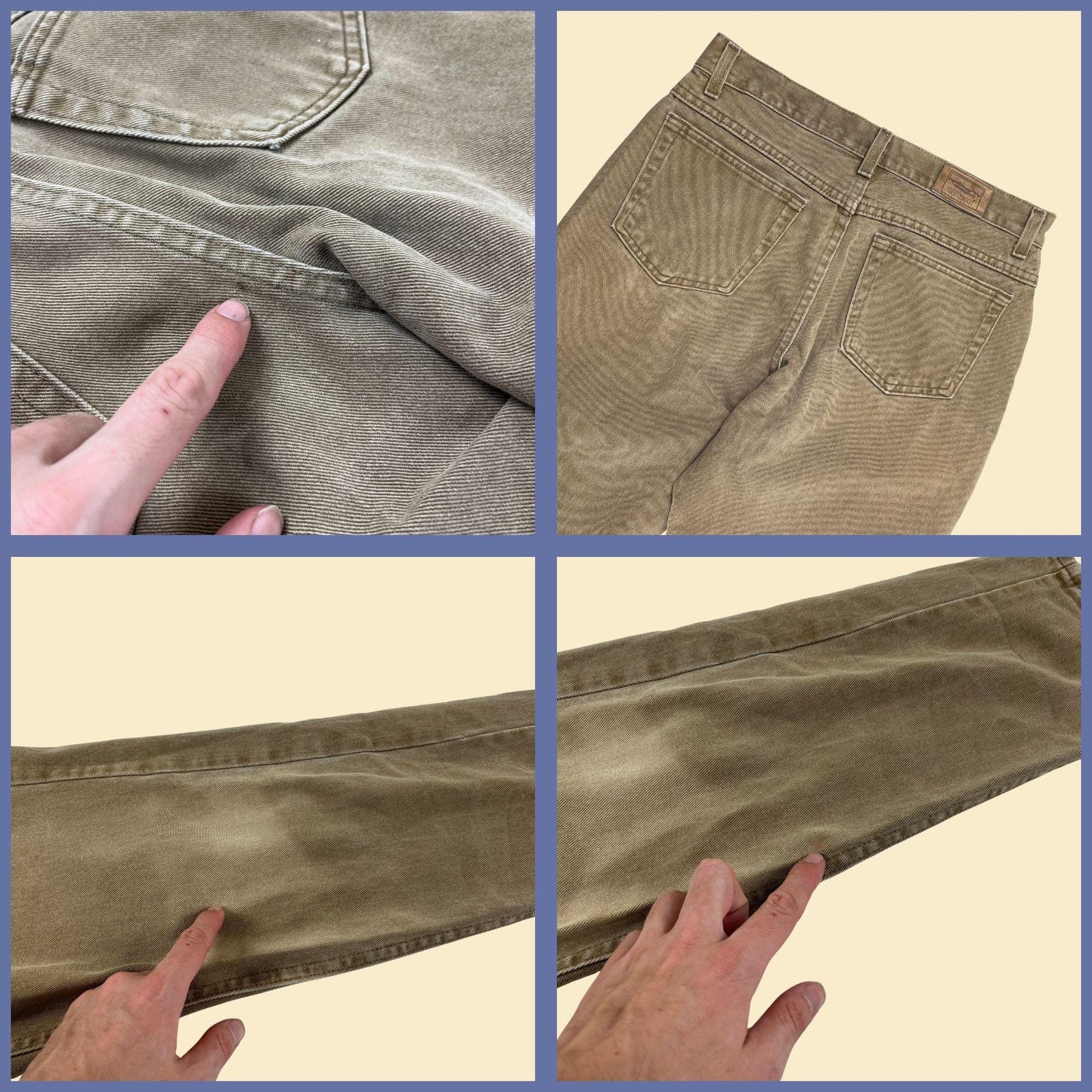 1980s L.L. Bean 32x29 tan denim pants, vintage men's straight leg khaki jeans