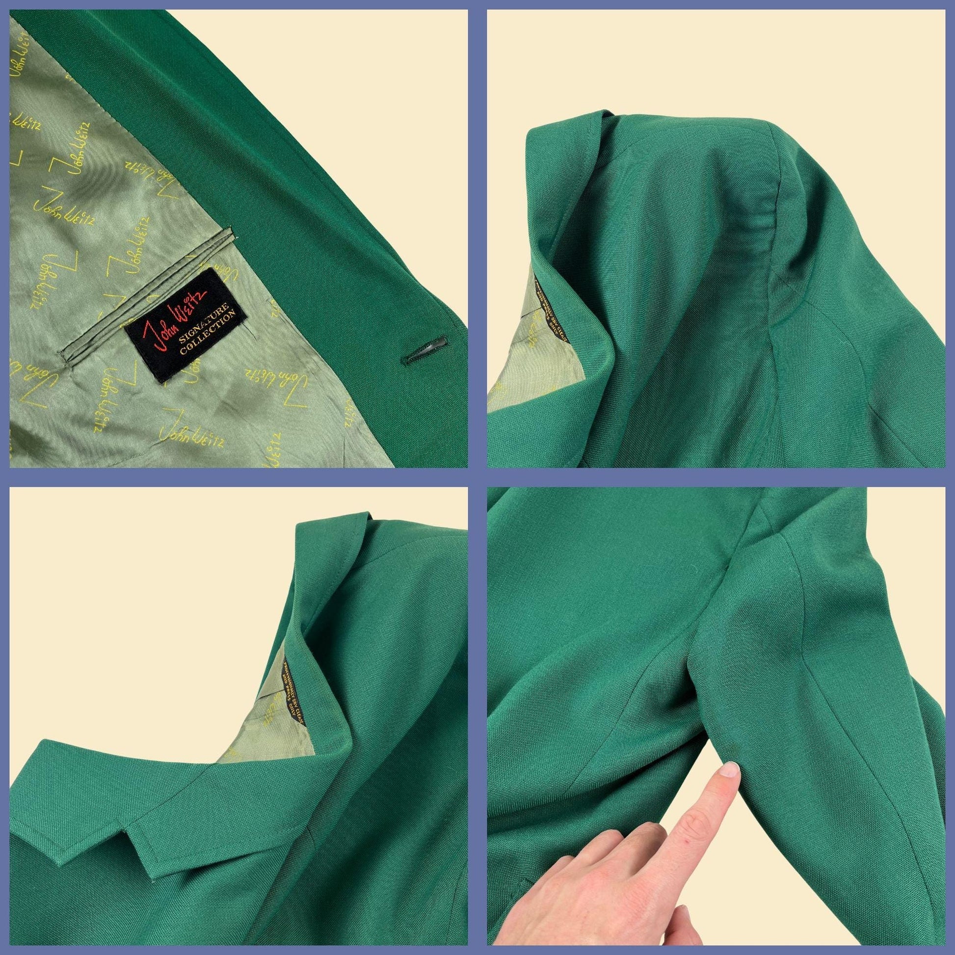 1970s green sports coat by John Weitz for Belk Simpson Co, vintage size 45 (est.) men's blazer jacket