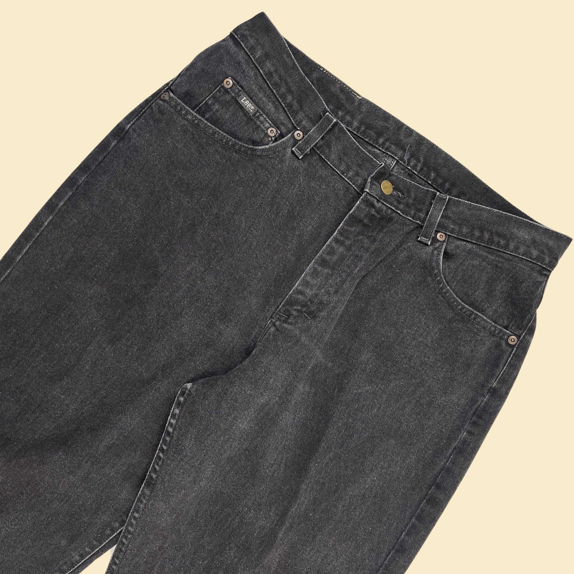 1990s Lee 16L women's jeans, vintage black/grey high rise cotton denim pants