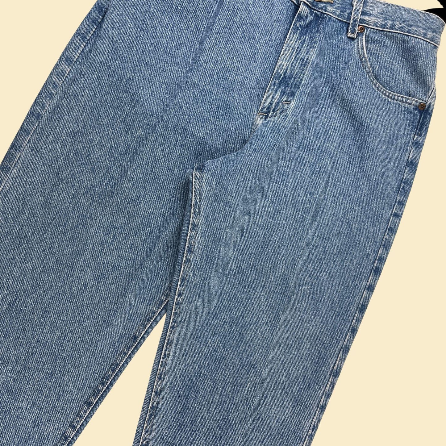 90s Lee size 16L denim pants, vintage women's medium wash high rise cotton USA-made jeans