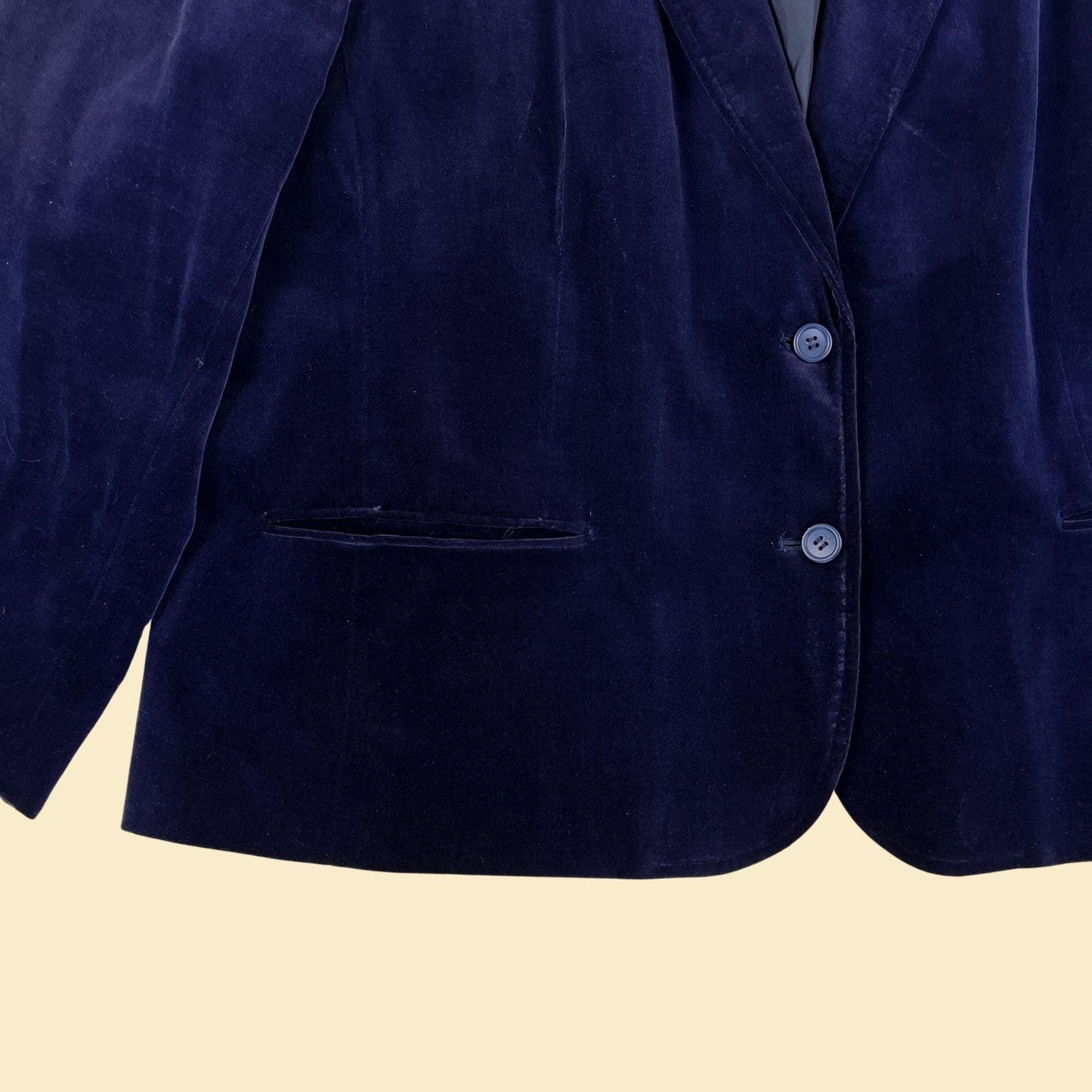 1970s blue velour blazer jacket by Catherines, vintage women's size 48 jacket, Japan Made