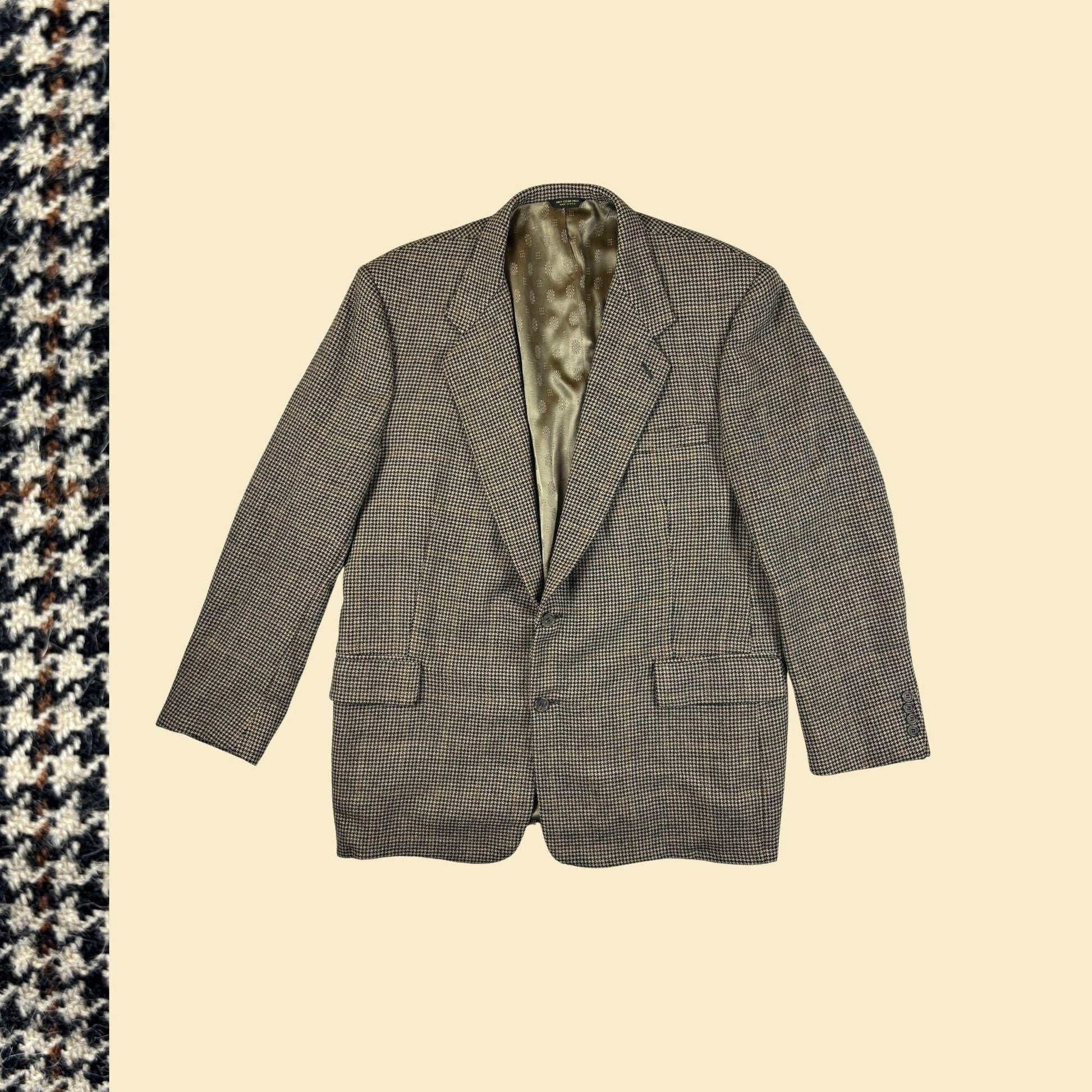 1970s houndstooth sports coat by Aldrich Custom Apparel, vintage USA-made beige/black men's blazer jacket