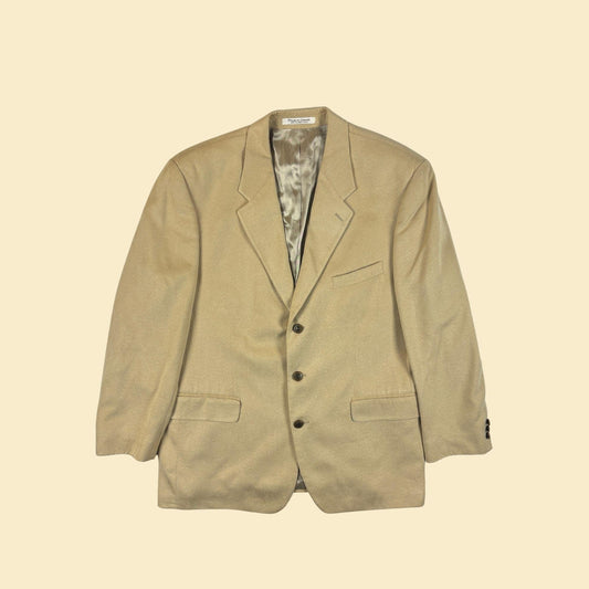 1990s beige 44 suit jacket by Brandini for Robinsons-May, vintage men's tan blazer/sports coat