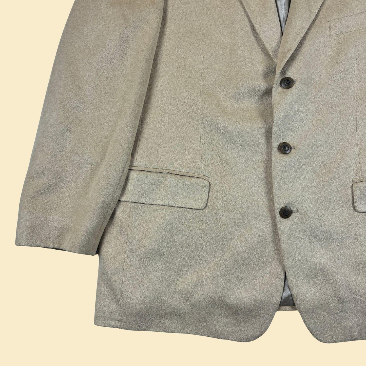 1990s beige 44 suit jacket by Brandini for Robinsons-May, vintage men's tan blazer/sports coat