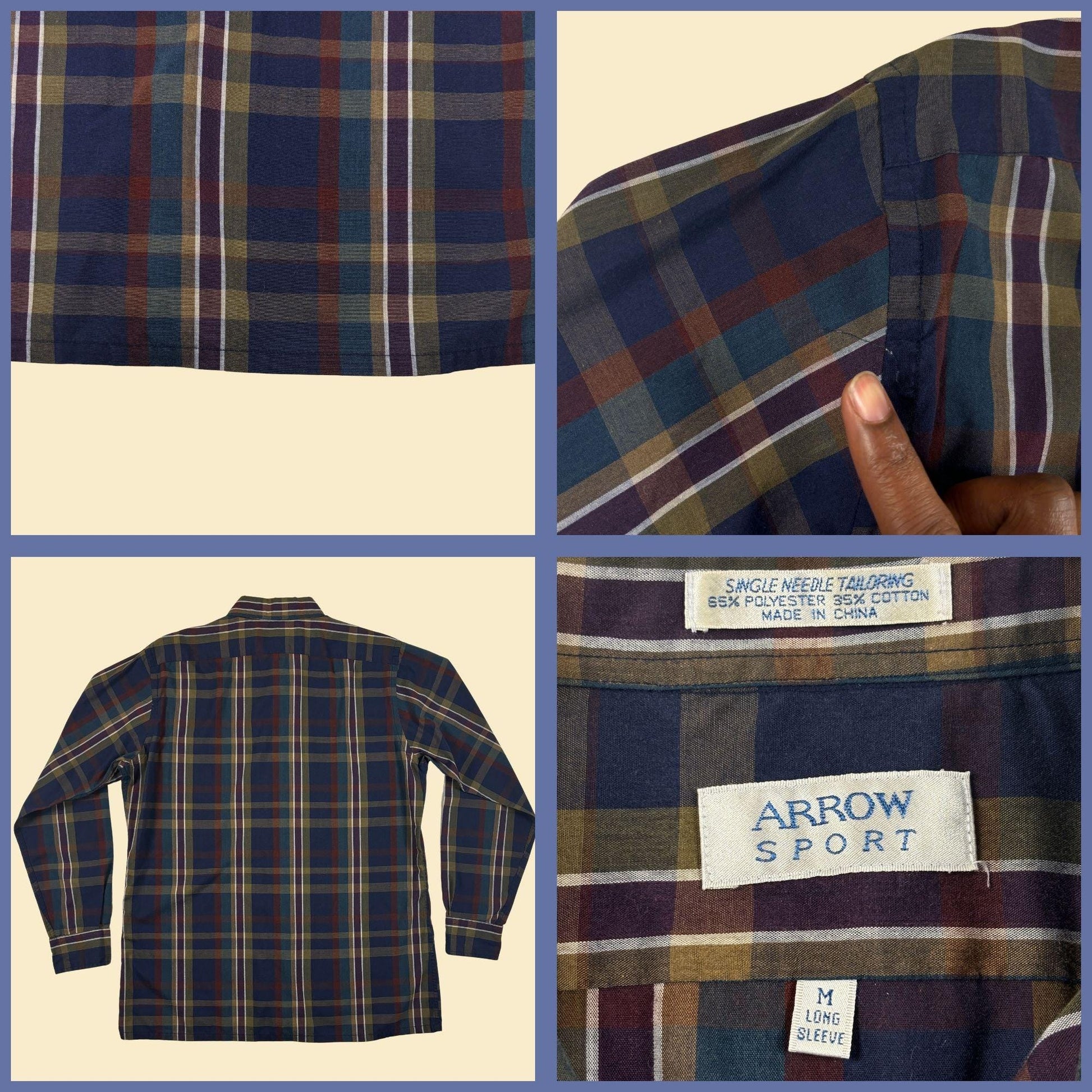 1980s M blue plaid shirt by Arrow Sport