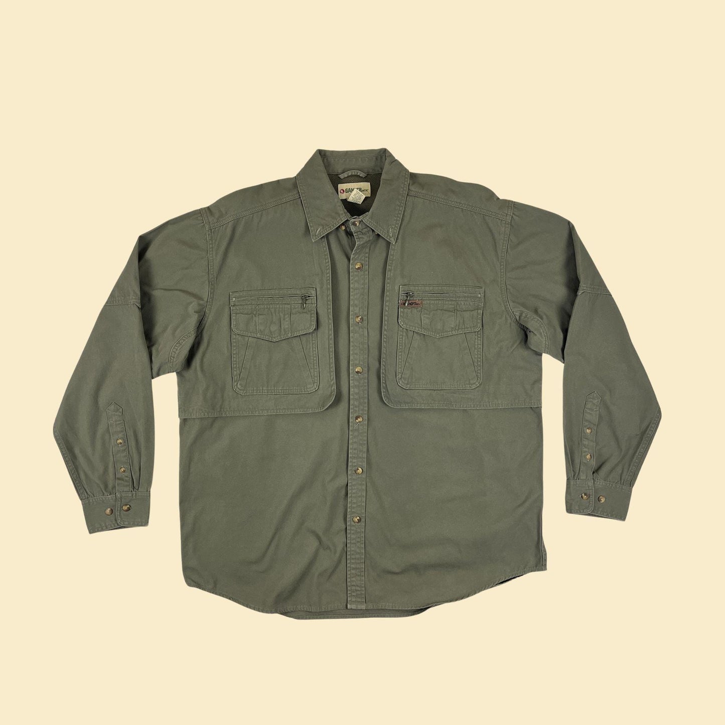 1990s Gander Mountain XL shirt, vintage olive green button down outdoors/hunting button down long sleeve