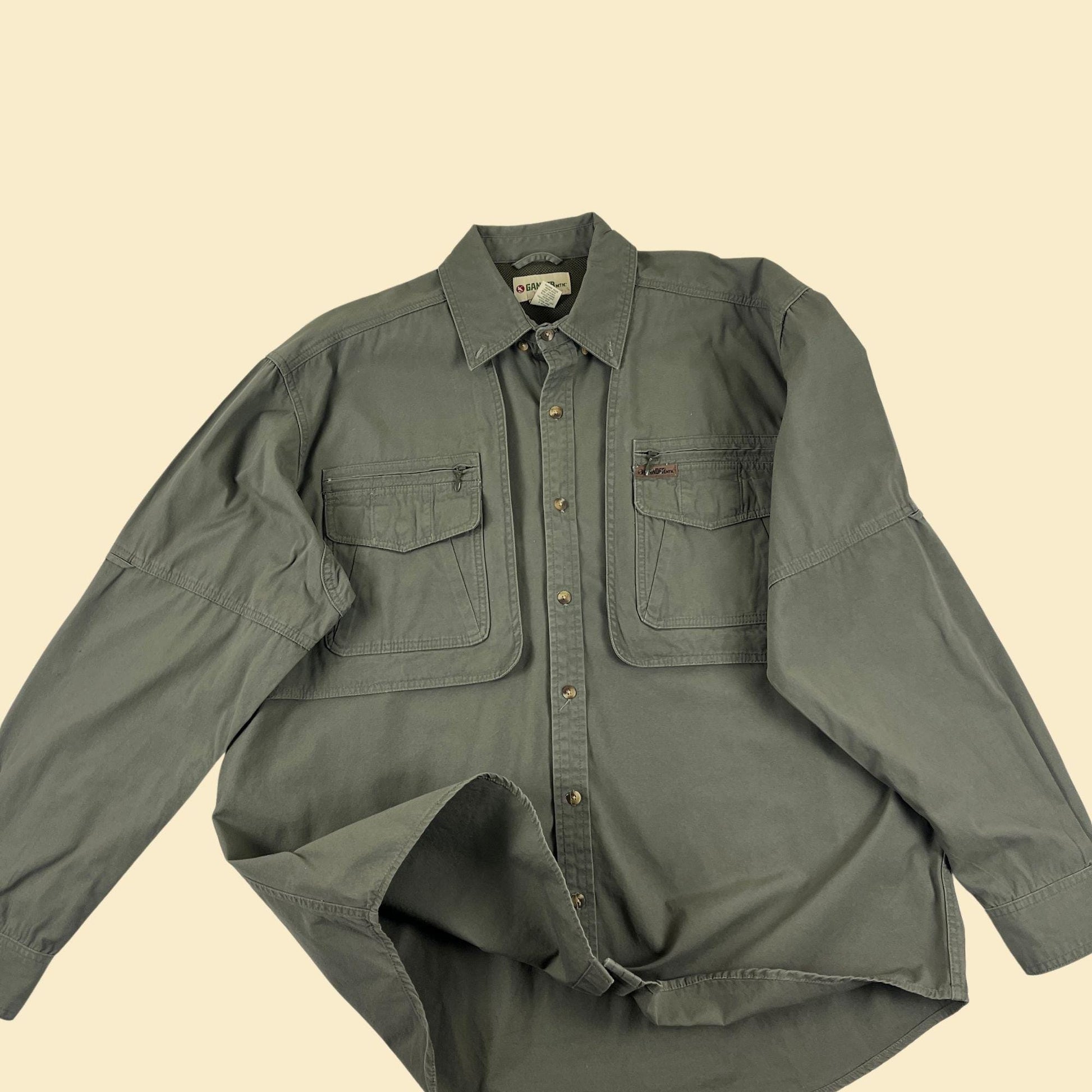 1990s Gander Mountain XL shirt, vintage olive green button down outdoors/hunting button down long sleeve