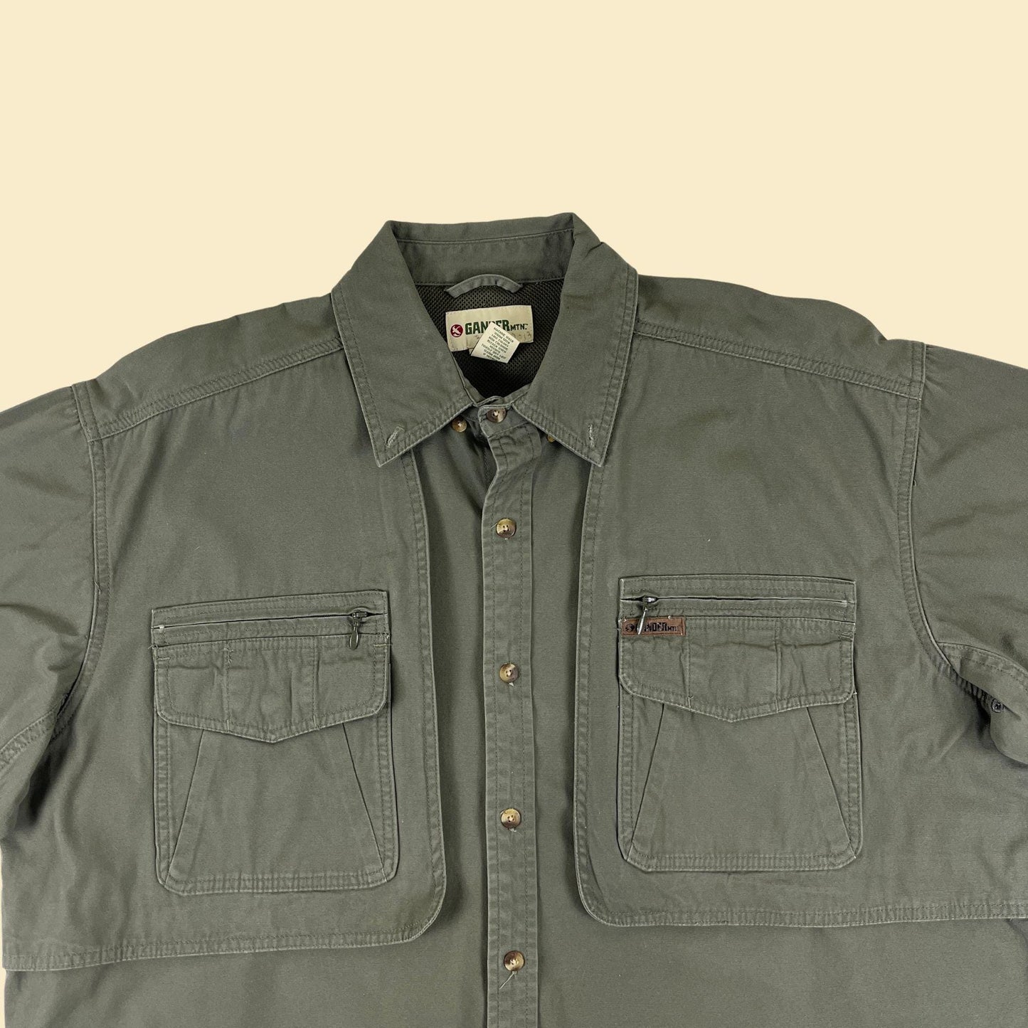 1990s Gander Mountain XL shirt, vintage olive green button down outdoors/hunting button down long sleeve