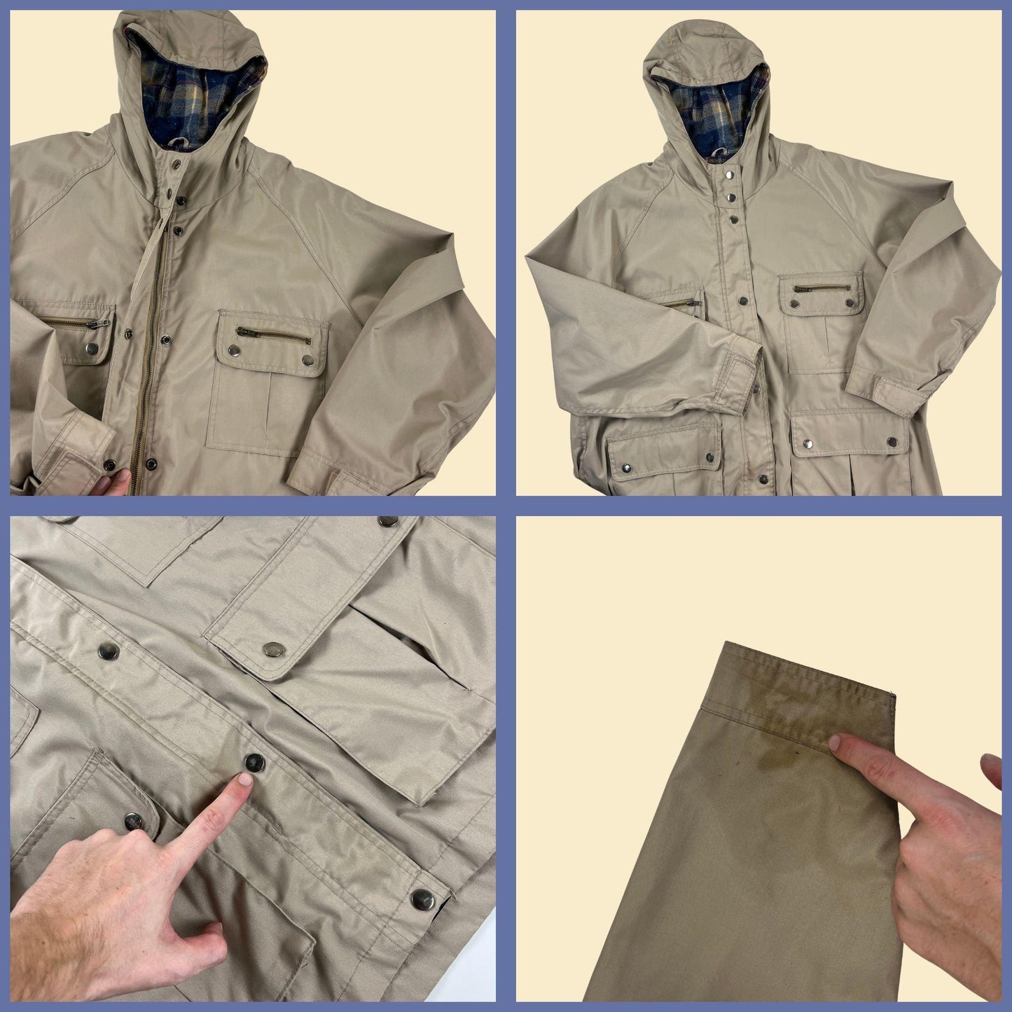 70s/80s XL beige parka-style jacket by FingerHut Fashions, vintage men's hooded snap & zip jacket