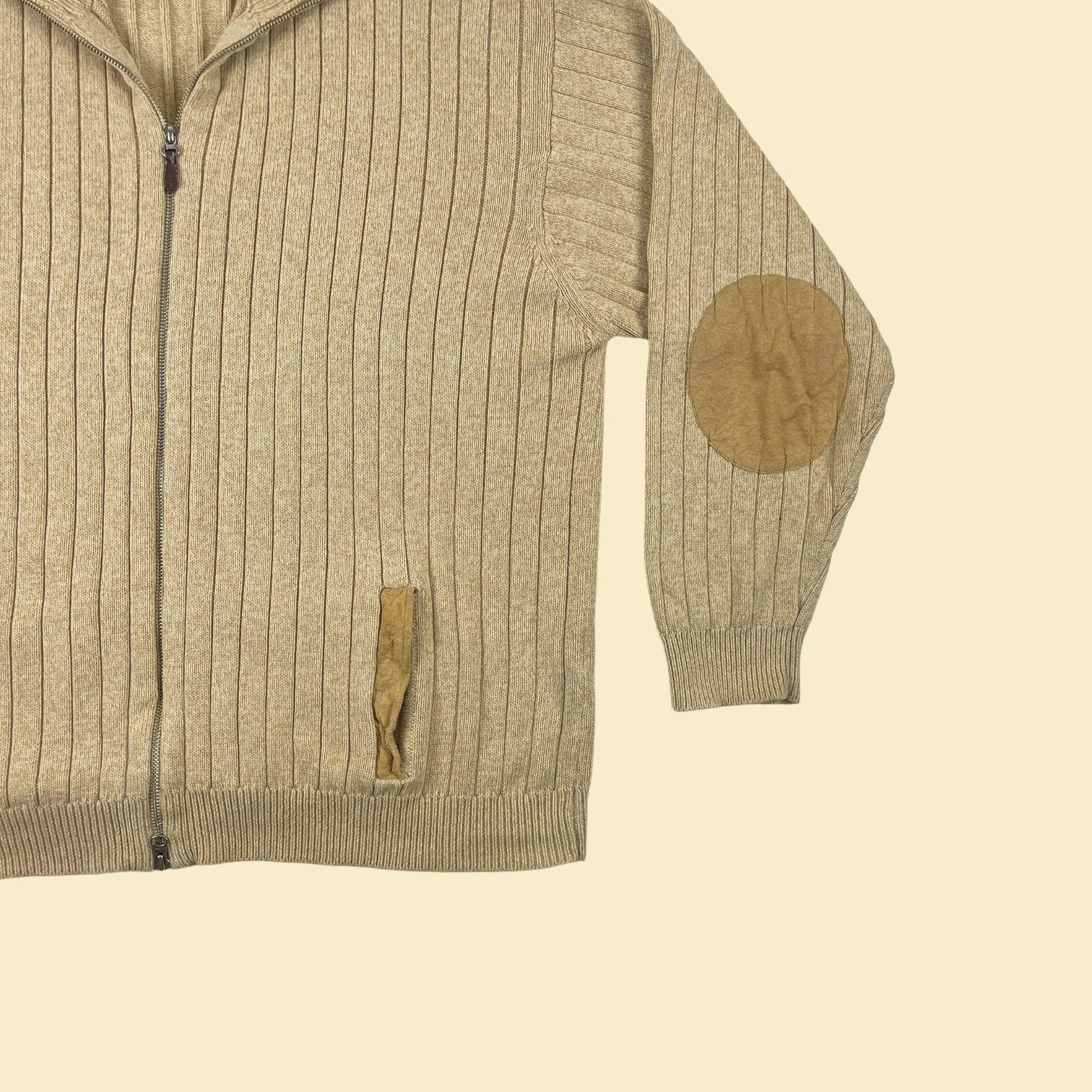 90s XL beige zip up sweater, vintage cream cotton men's zip up jacket by Clearwater Outfitters