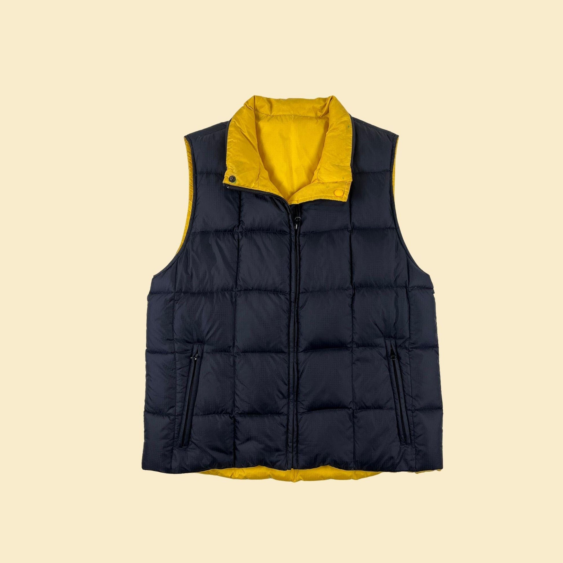 Y2K down filled vest by Lands' End, M 10/12 reversible blue & yellow puffer vest