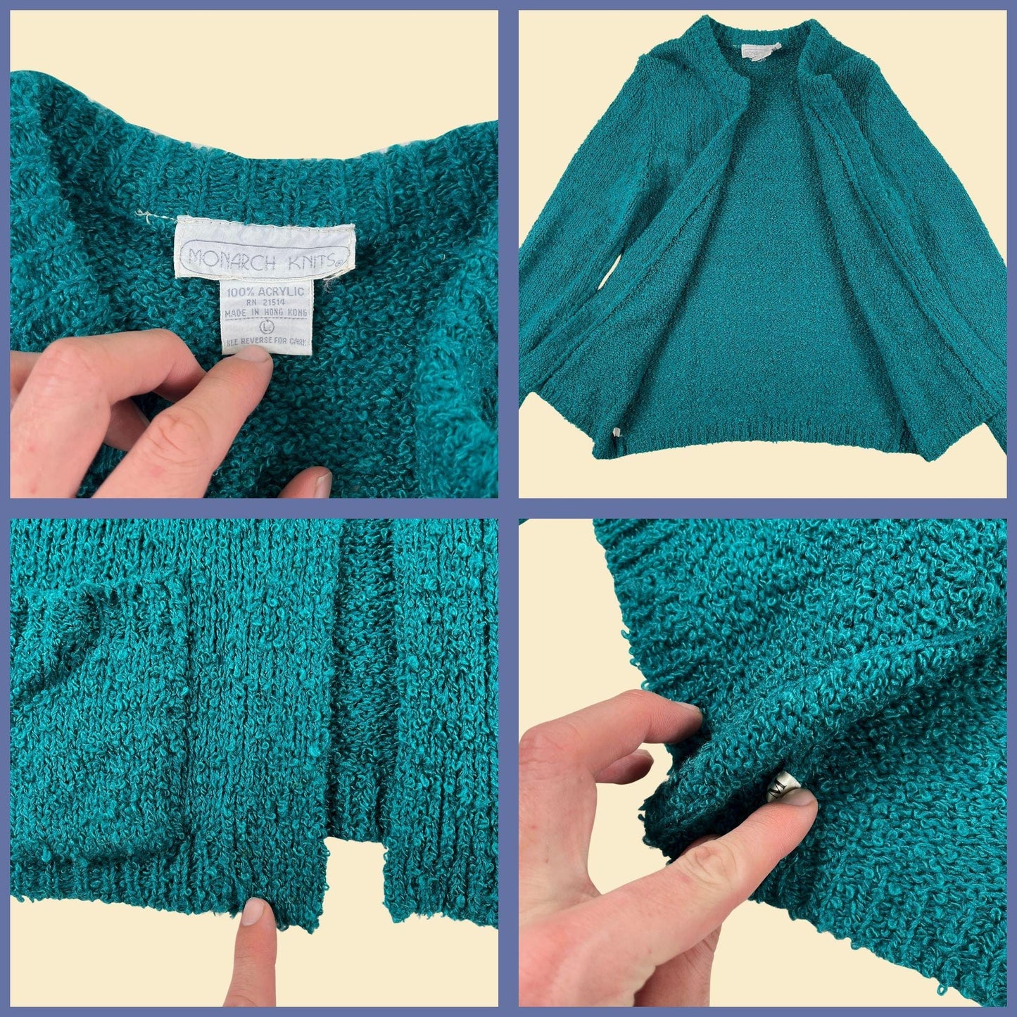 70s/80s L teal cardigan by Monarch Knits, vintage knit women's sweater