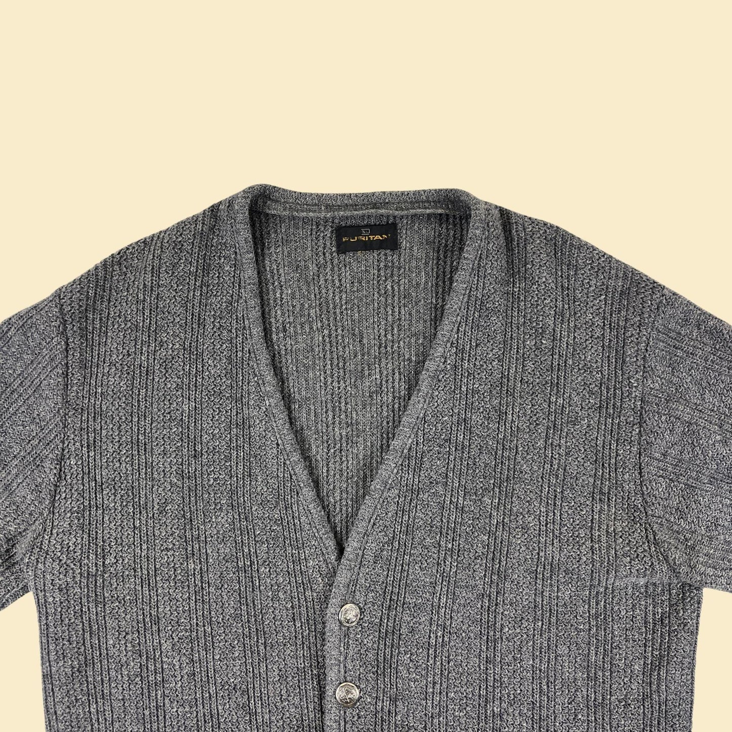 1970s XL grey cardigan by Puritan, vintage men's grey button down sweater