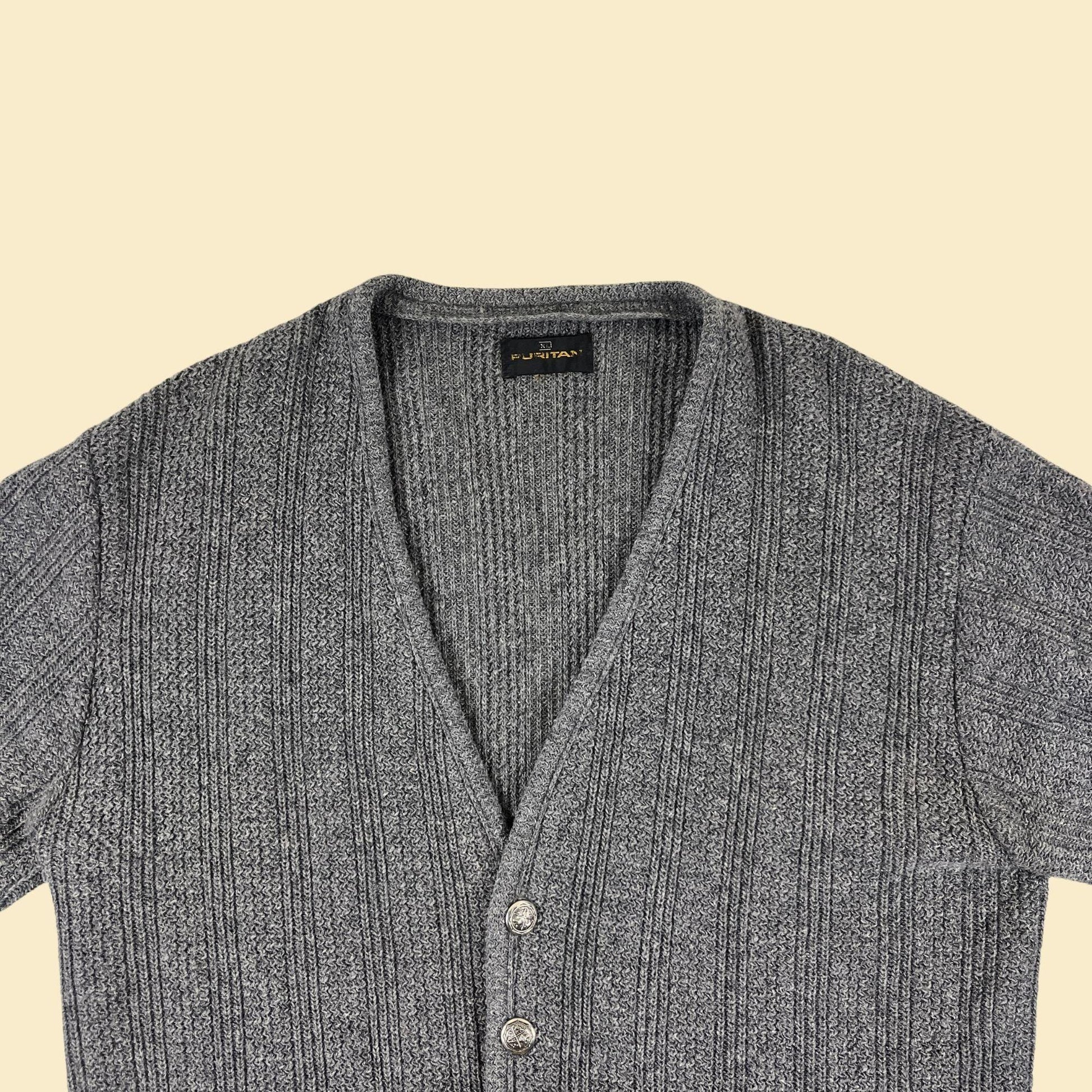 1970s XL grey cardigan by Puritan, vintage men's grey button down sweater