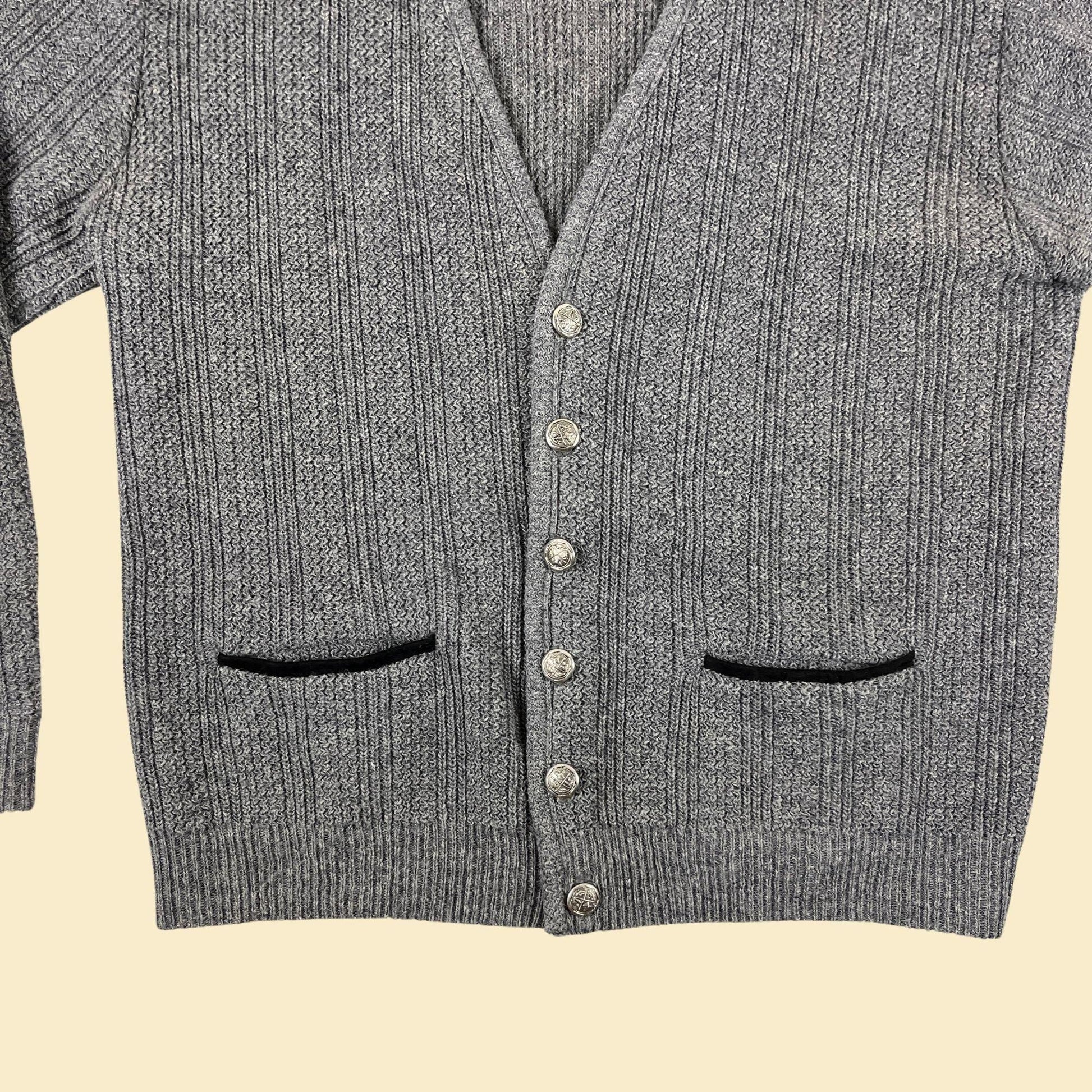 1970s XL grey cardigan by Puritan, vintage men's grey button down sweater