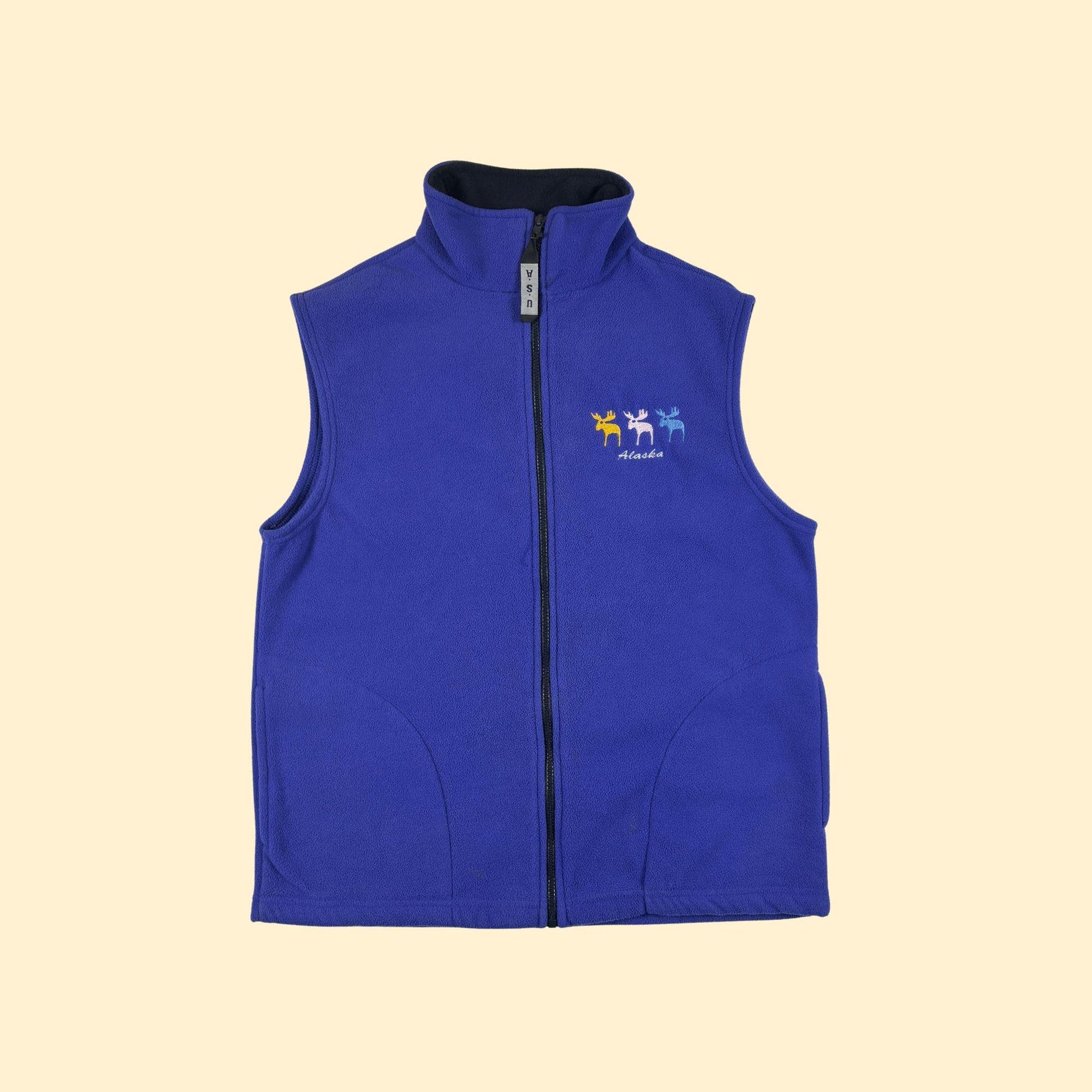 90s Alaska fleece vest, vintage M to L blue zip up fleece vest