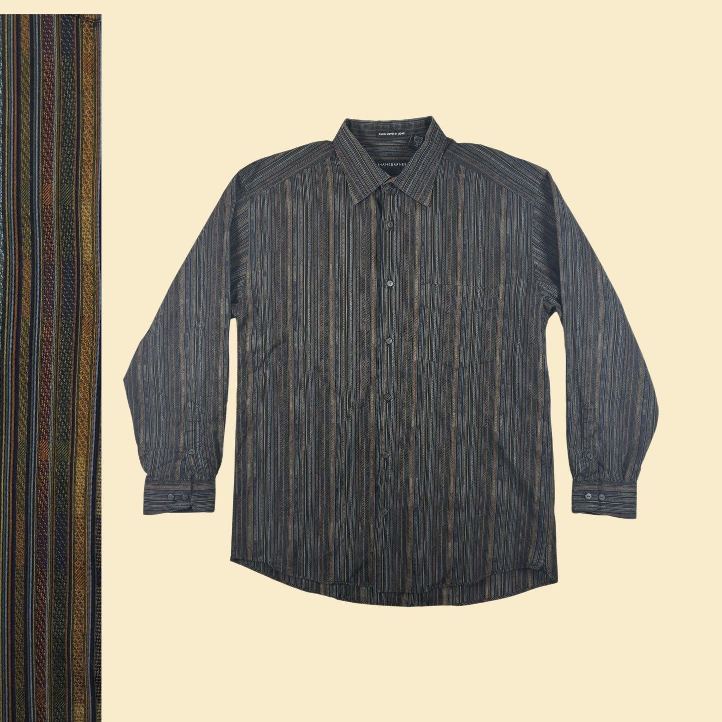 1990s L Jhane Barnes brown shirt, vintage striped men's long sleeve button down