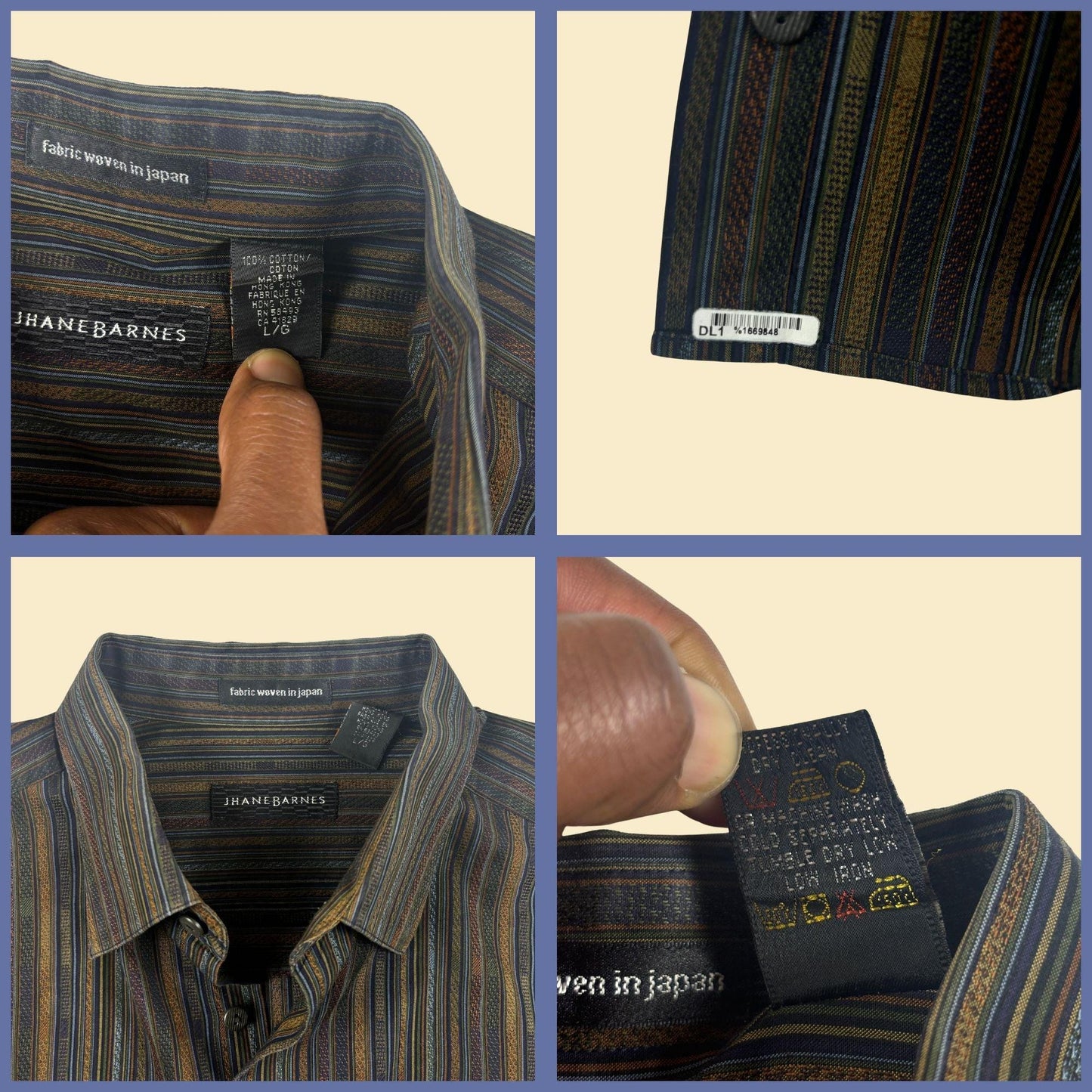 1990s L Jhane Barnes brown shirt, vintage striped men's long sleeve button down