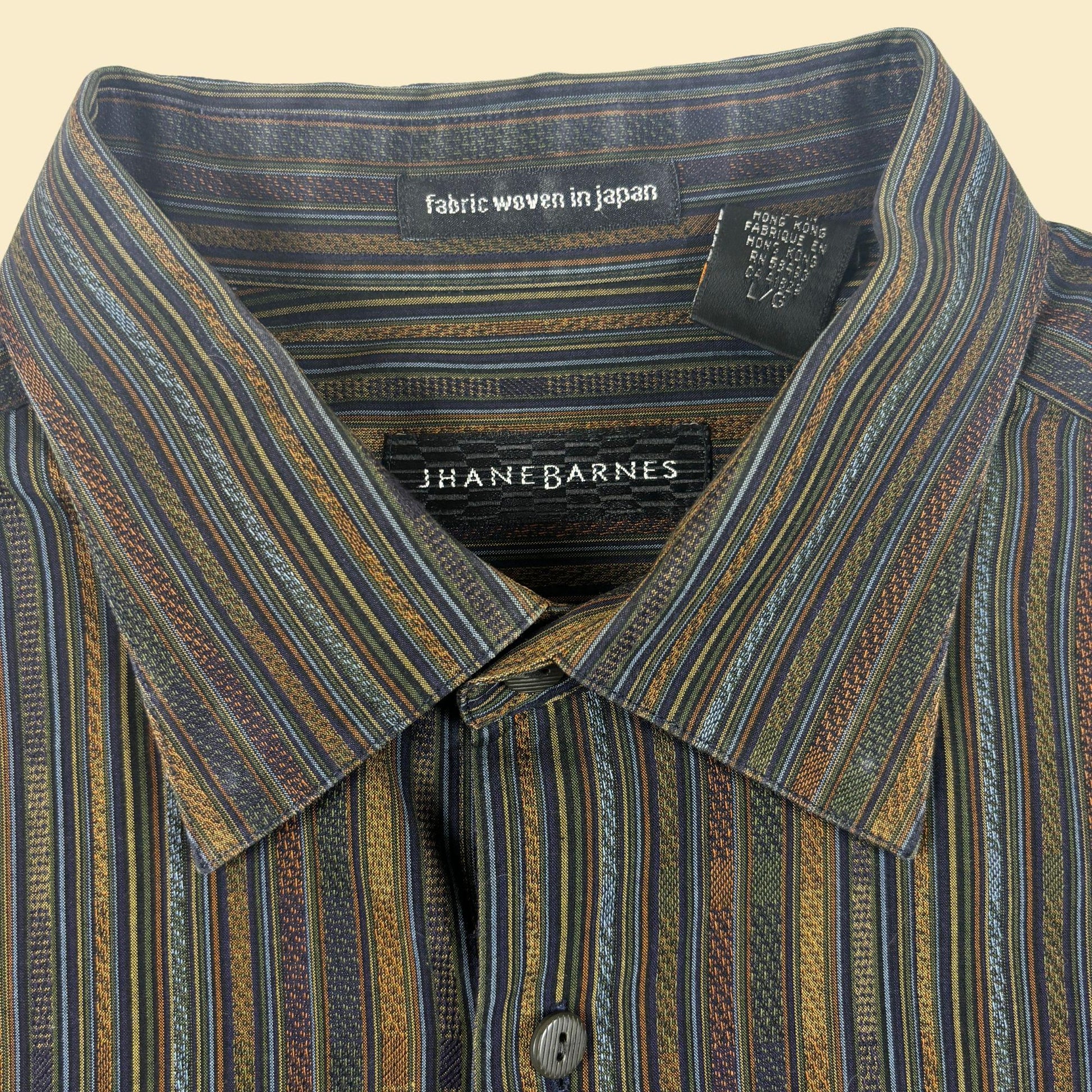 1990s L Jhane Barnes brown shirt, vintage striped men's long sleeve button down