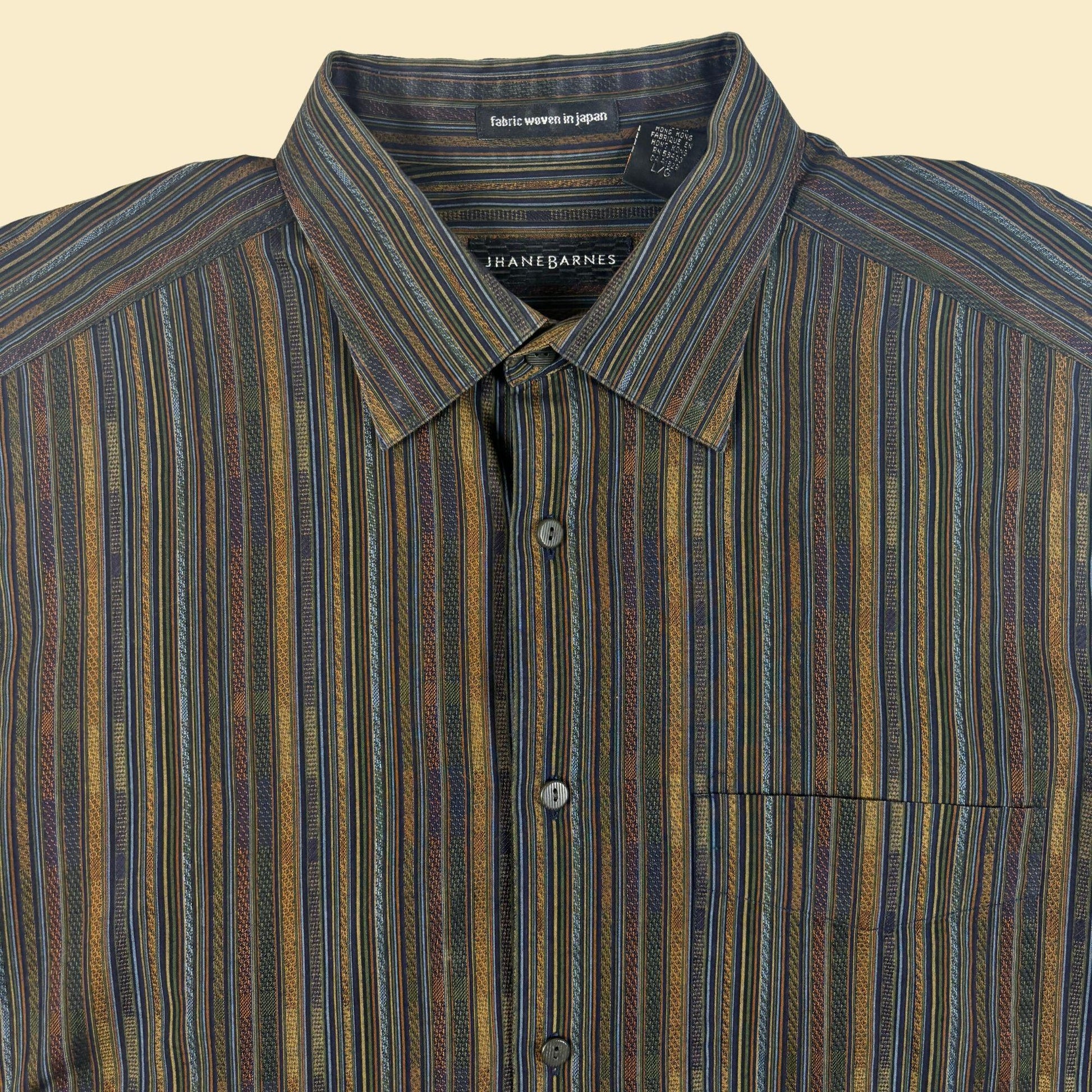 1990s L Jhane Barnes brown shirt, vintage striped men's long sleeve button down