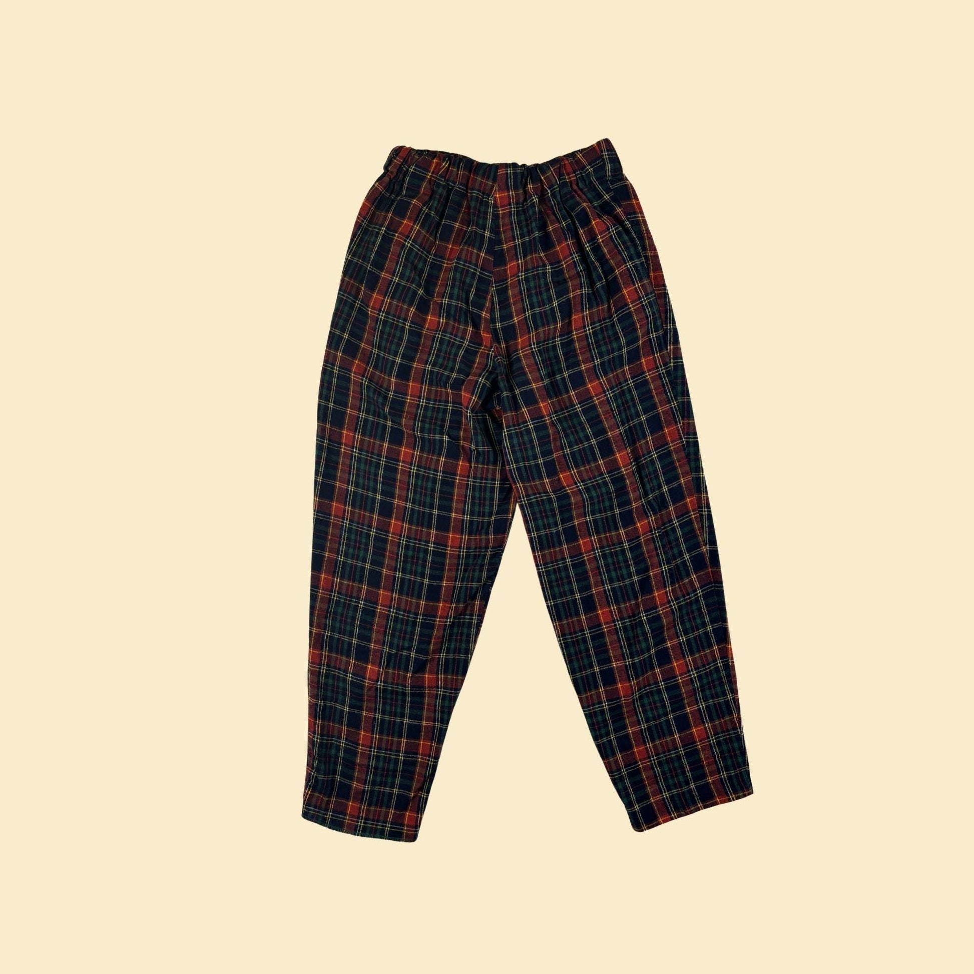 1980s plaid women's high rise pants by Cazza Collection, vintage size 11/12 wool/polyester lightweight plaid pants