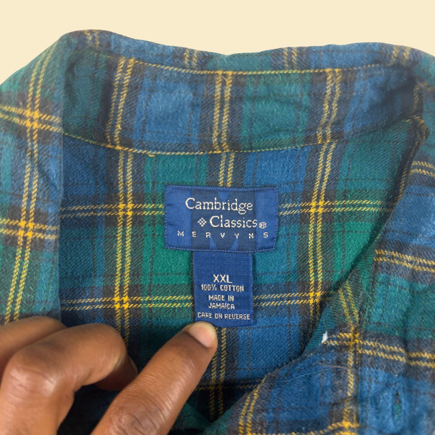 1990s green flannel shirt by Cambridge Classics, size XXL vintage green & blue button down shirt