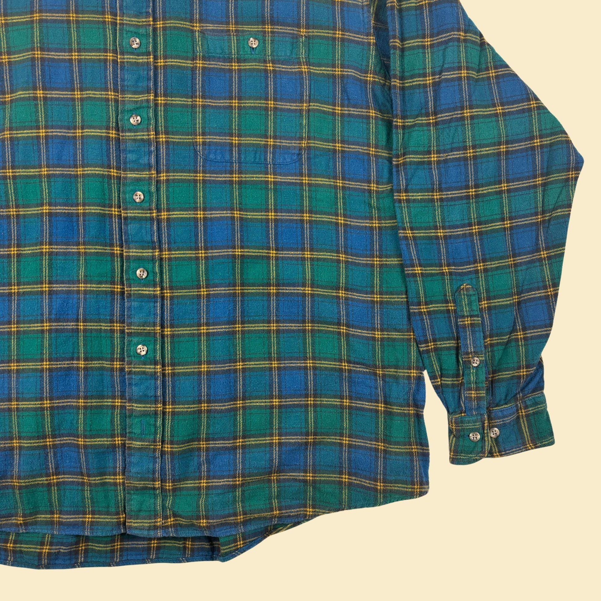 1990s green flannel shirt by Cambridge Classics, size XXL vintage green & blue button down shirt