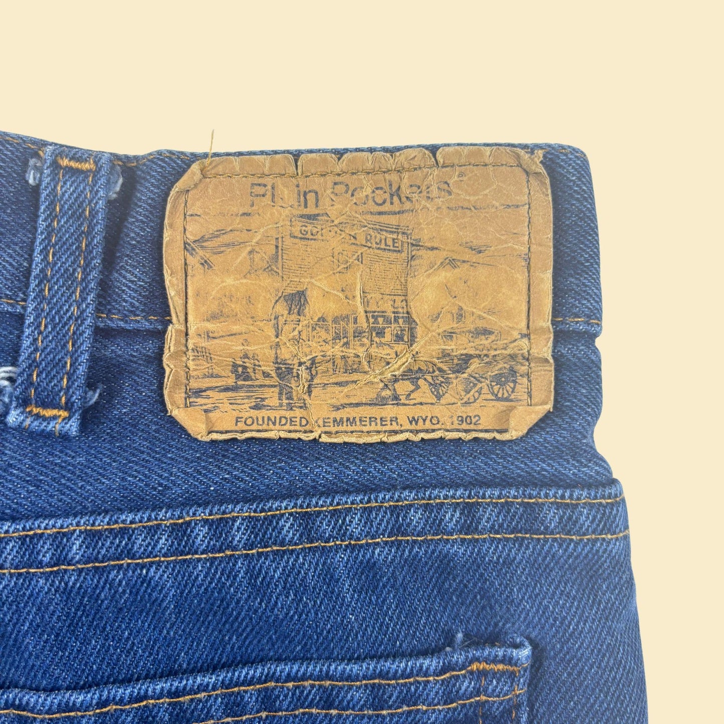 70s/80s bootcut men's 34x39 jeans by Plain Pockets (JCPenney), vintage men's blue denim pants