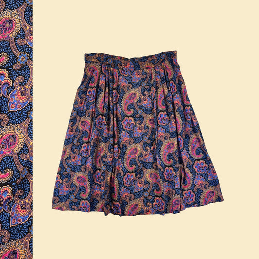 70s/80s paisley skirt, size 24 vintage JP Collection blue & orange rayon USA made maxi skirt