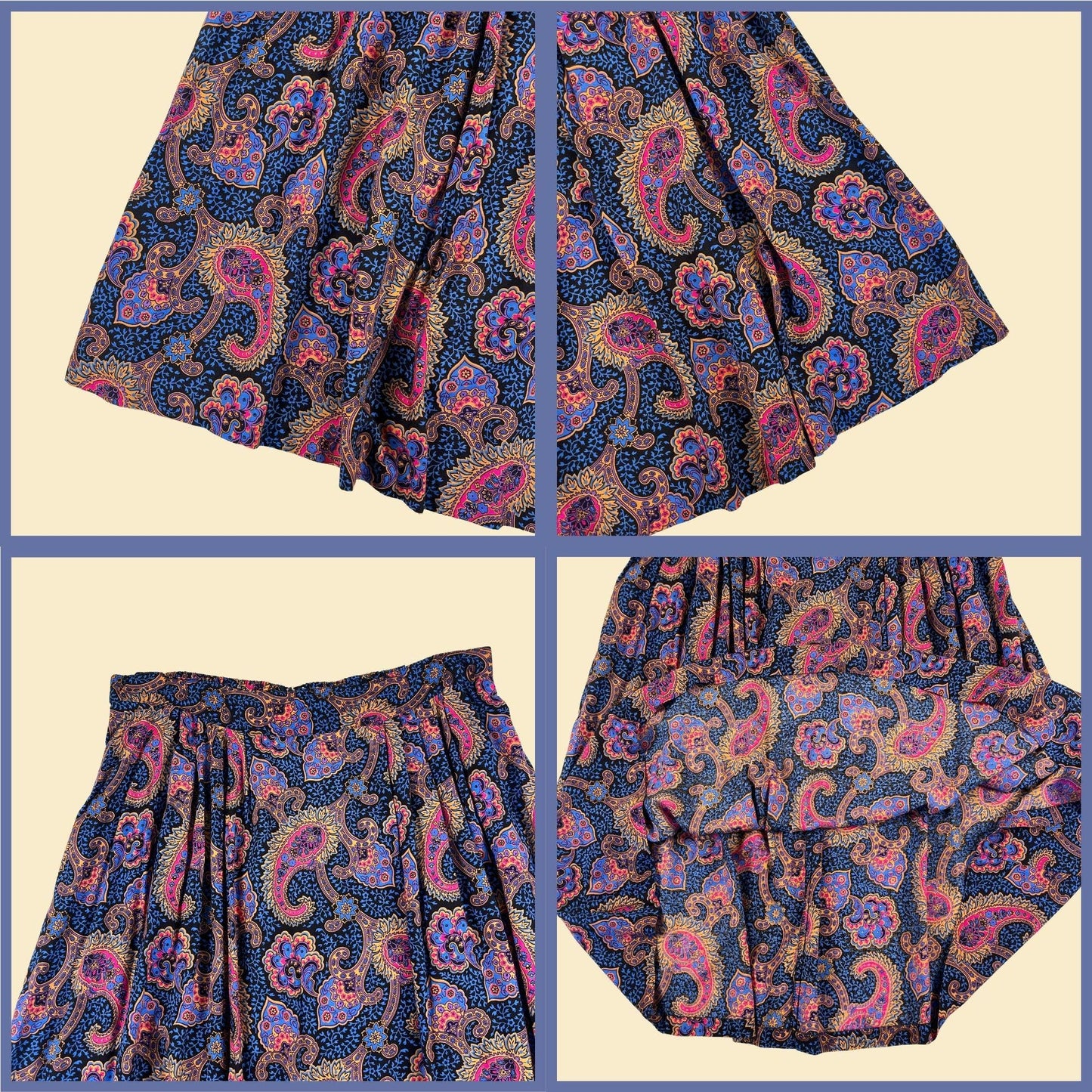 70s/80s paisley skirt, size 24 vintage JP Collection blue & orange rayon USA made maxi skirt