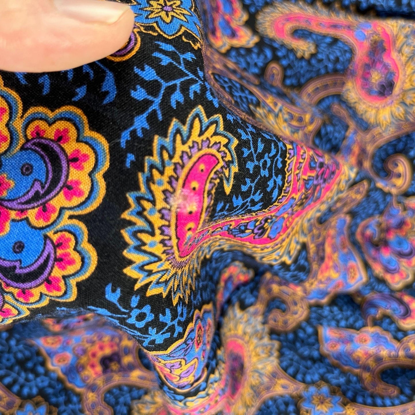 70s/80s paisley skirt, size 24 vintage JP Collection blue & orange rayon USA made maxi skirt