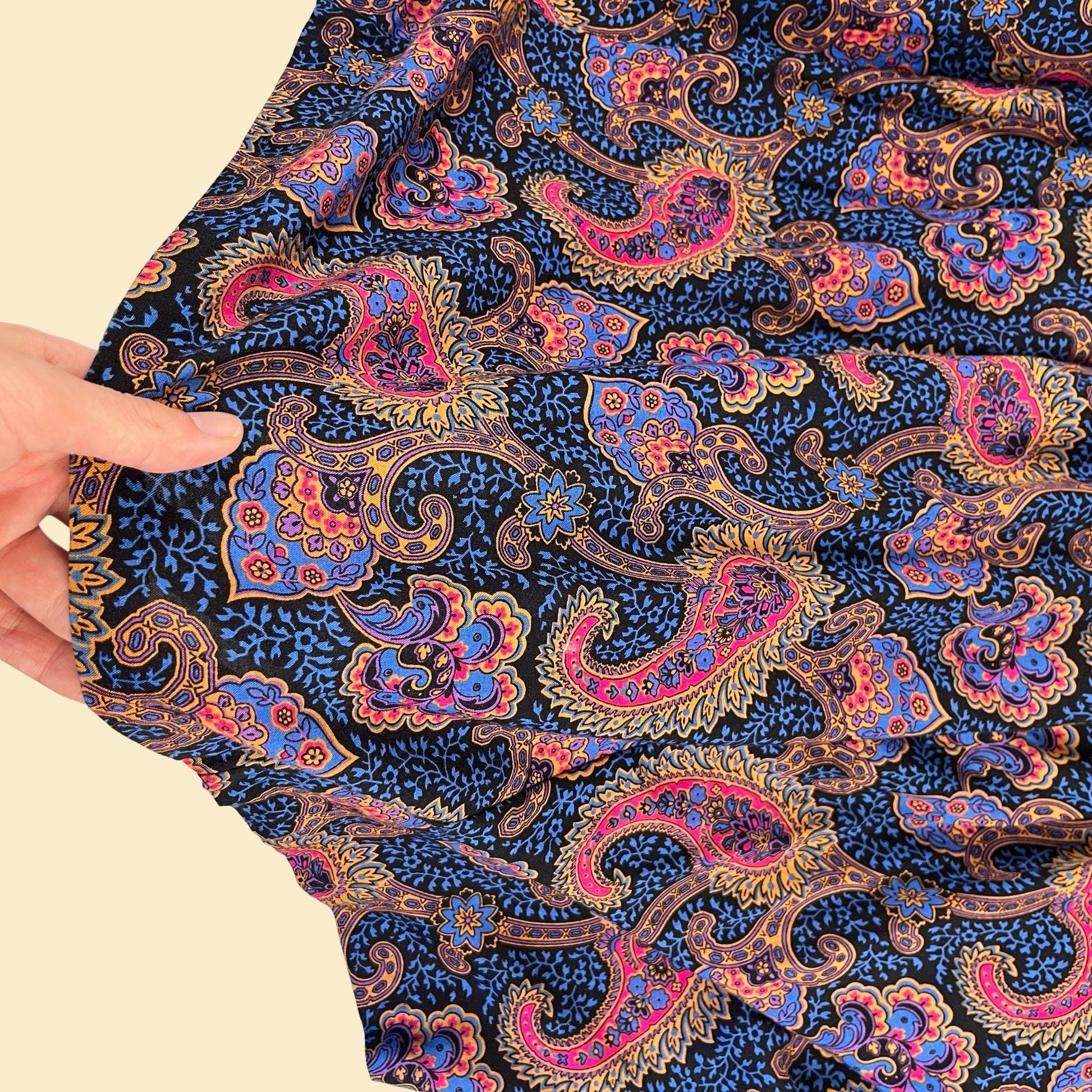 70s/80s paisley skirt, size 24 vintage JP Collection blue & orange rayon USA made maxi skirt