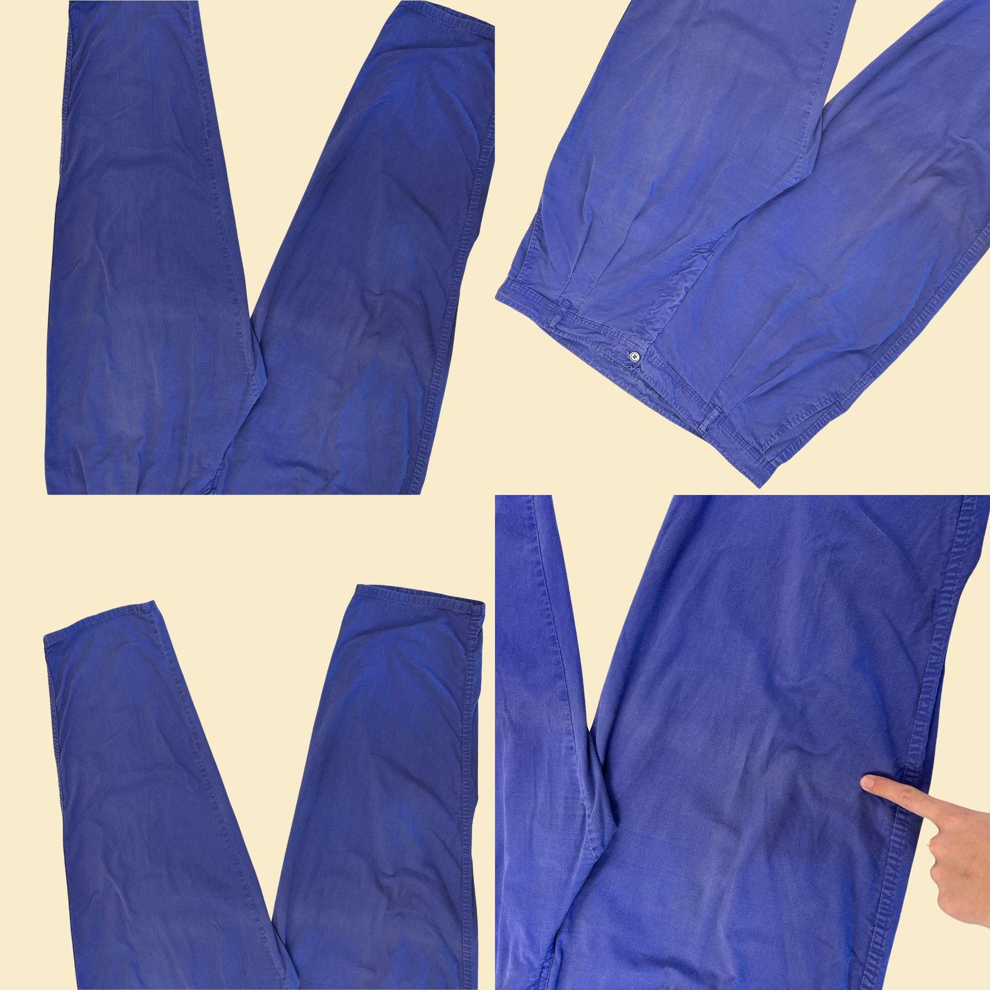 1970s blue 42.5x31 pants by P.C. Cleaver, vintage USA-made pleated indigo unisex cotton pants