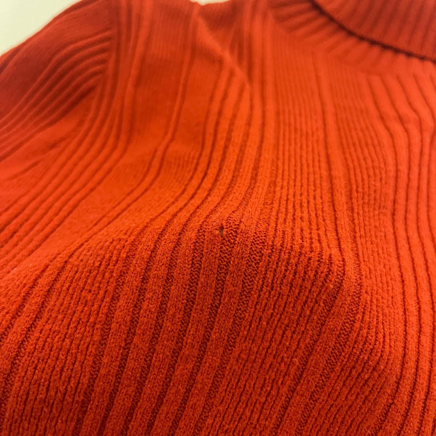 1970s orange turtleneck shirt, vintage ribbed nylon/stretch women's burnt orange pullover blouse