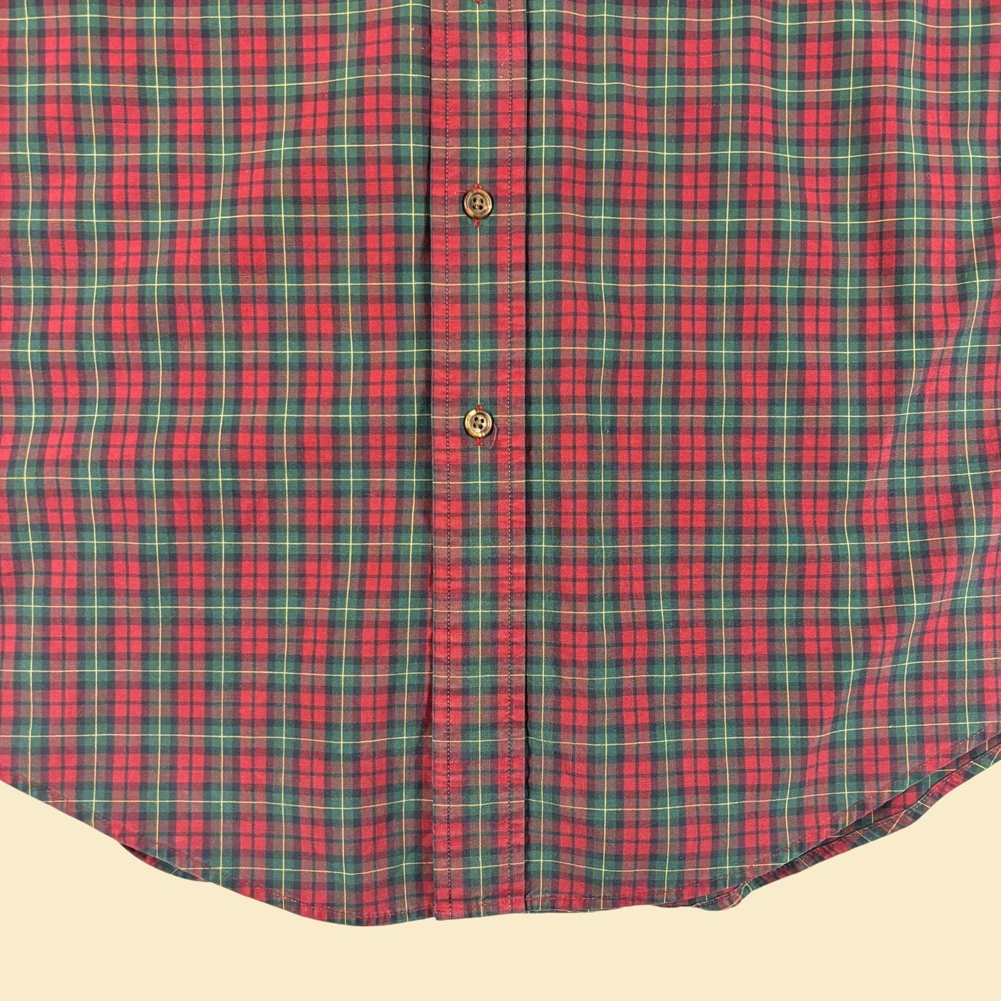 1990s Lands' End men's L shirt, vintage plaid red & green lightweight long sleeve button down top